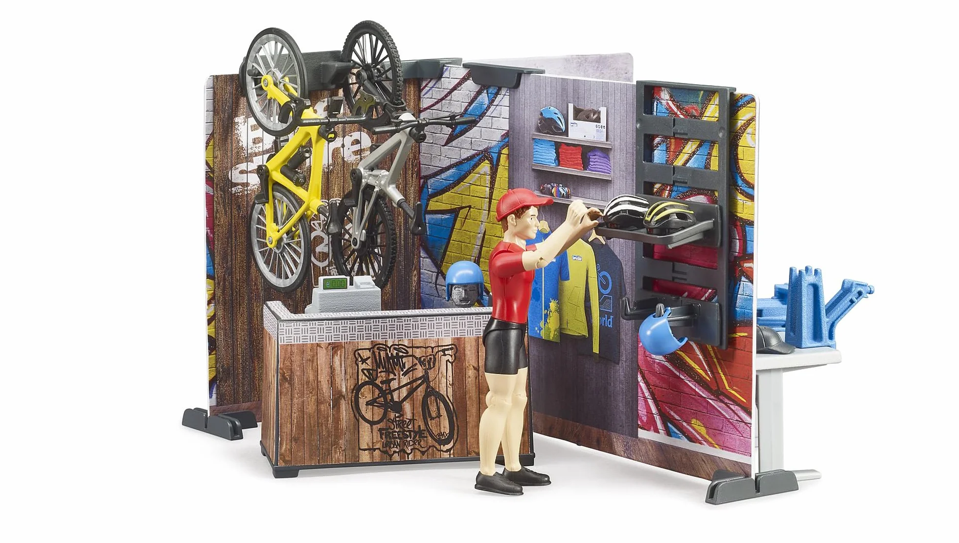 bruder 63120 - sklep rowerowy bworld z rowerami wyścigowymi, rowerami górskimi, warsztatem, sprzętem, narzędziami, ladą sprzedażową