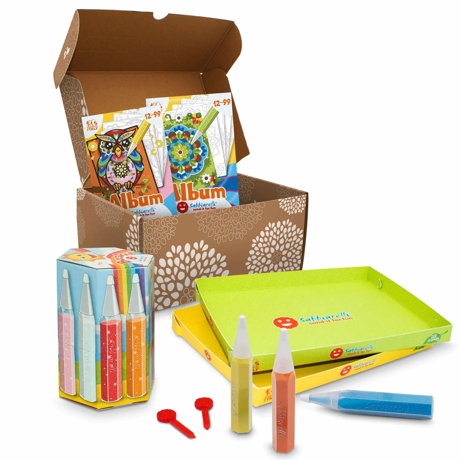Sabbiarelli Sand-it For Fun – Box Sandsation Art 12-99 | Kit Sand Art 100% Made in Italy z Kolorowym Piaskiem, Rysunkami i Akcesoriami | Łatwe Hobby | Prezent dla Młodzieży i Dorosłych