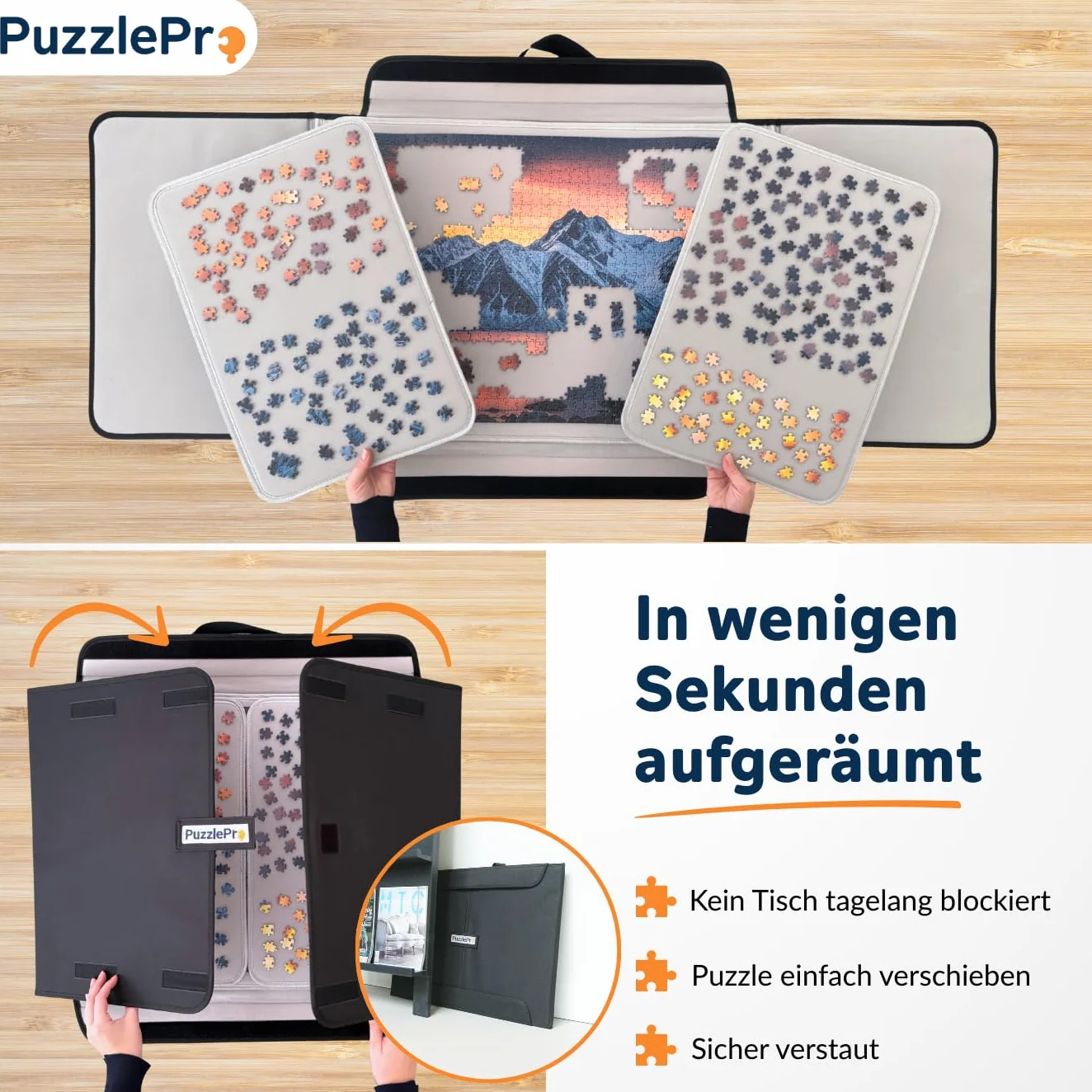 Walizka z puzzlami – przechowywanie, sortowanie i układanie puzzli, gdziekolwiek chcesz – 3 x mata puzzli – nadaje się na 1500 elementów – lekka – deska do puzzli – teczka z puzzlami