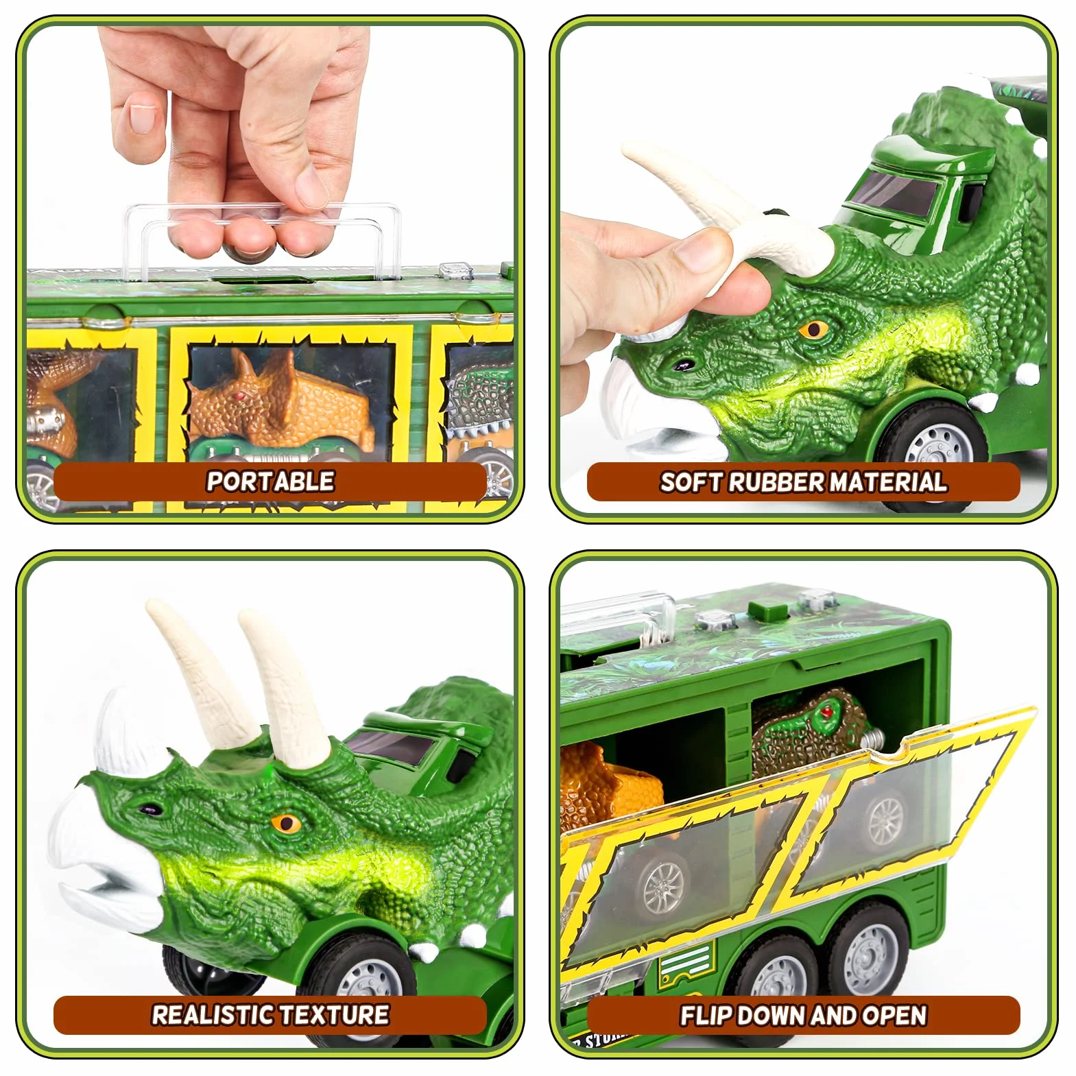 DINORUN Zabawki z dinozaurami, ciężarówka dla dzieci, ze światłem i dźwiękiem, zestaw transportowy zawiera wyciągany dinozaur, samochód, mini figurki dinozaurów, prezenty edukacyjne dla chłopców i dziewcząt