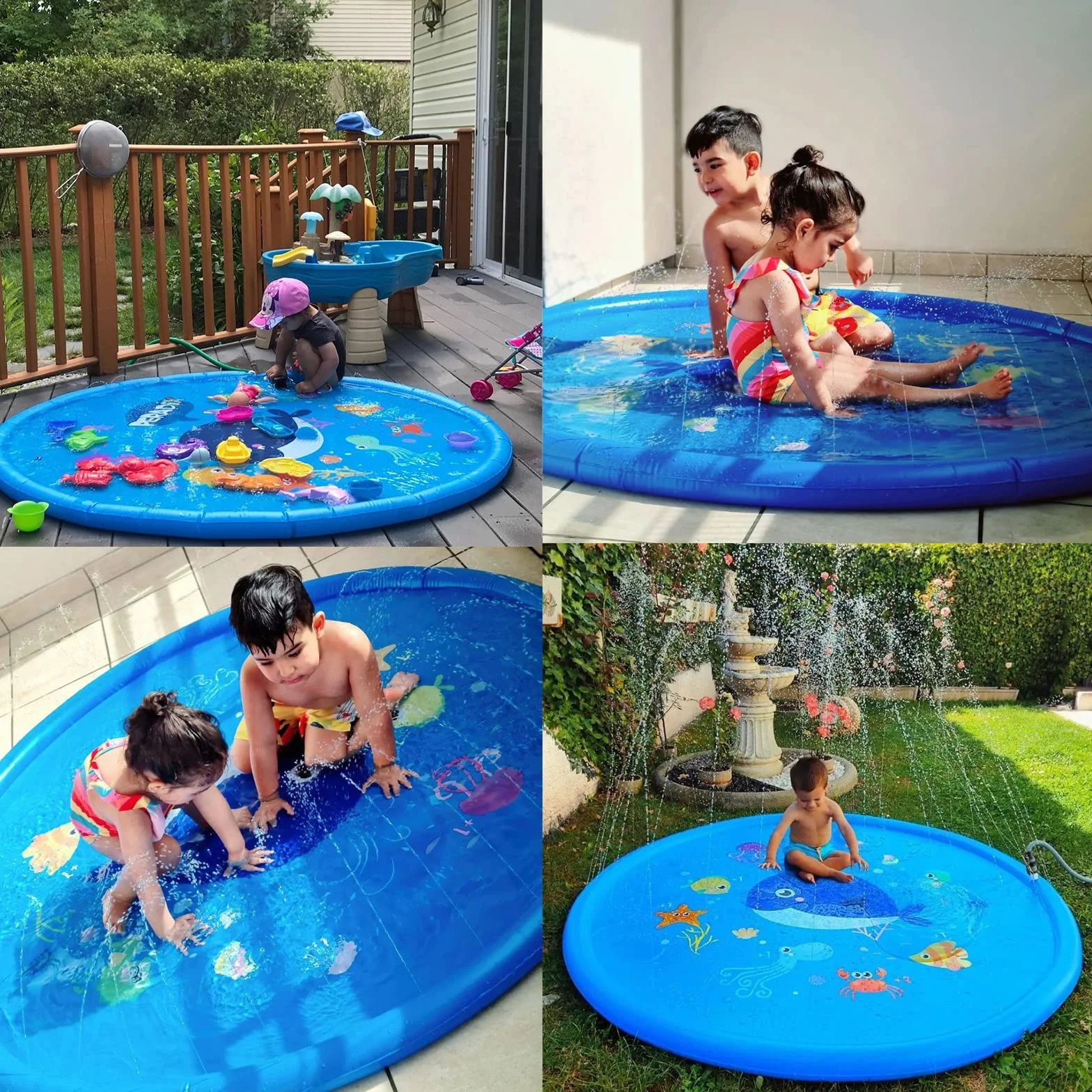 Peradix Splash Pad mata do zabawy, 170 cm, na lato, do ogrodu, zabawka wodna dla dzieci, do zabawy na świeżym powietrzu, dla rodziny, do aktywności na świeżym powietrzu, na imprezę/plażę/dzieci, zwierząt domowych – nie nadmuchiwana
