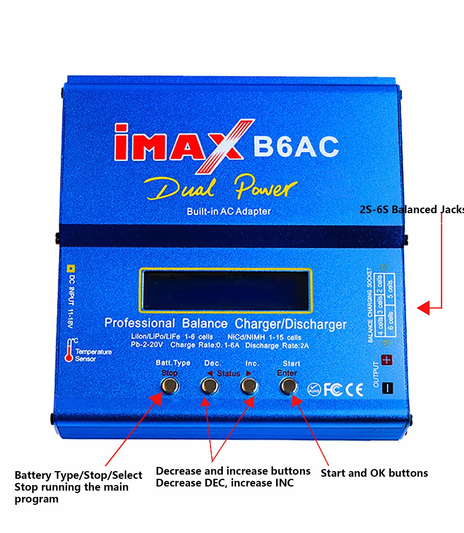 WANGCL IMAX B6AC Lipo ładowarka do akumulatorów B6 80 W cyfrowa ładowarka LCD Lipo 11-18 V z adapterem do kwasu ołowiowego NI-CD/NI-MH 1-6S LI-PO