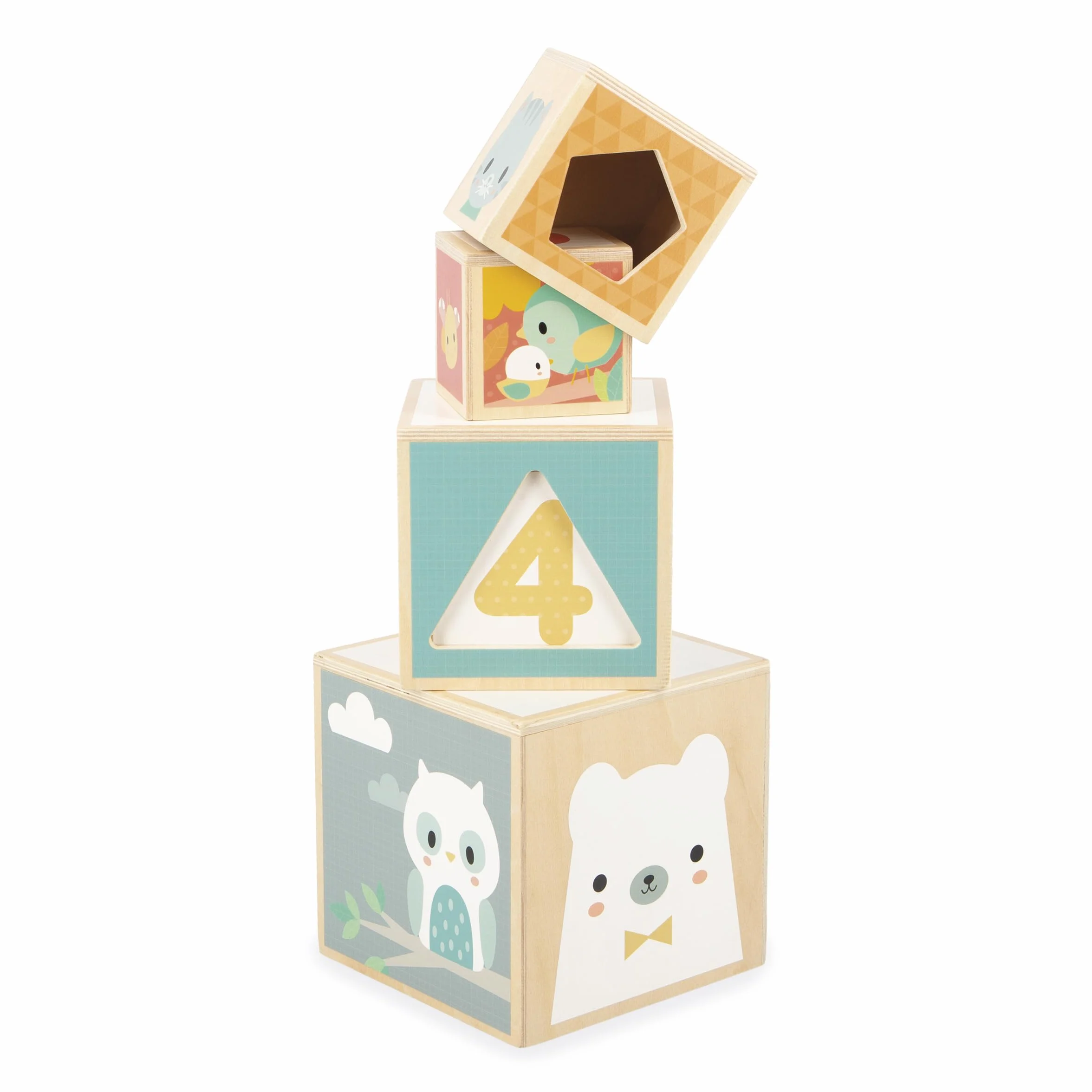 Janod Pyramide en Bois d'Éveil-6 Cubes à Empiler-Jouet d'Empilement d'Encastrement-Développe Dextérité et Imagination-Premier âge-da 12 miesięcy, J05147