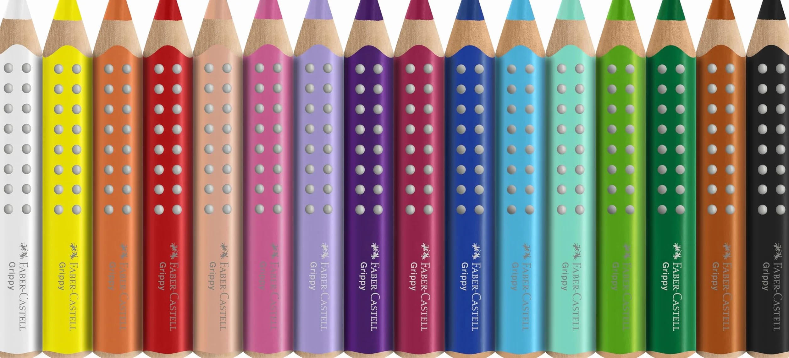FABER-CASTELL 110645 Grippy zestaw 16 kredek Jumbo dla małych dzieci, łatwe do zmywania kredki dla dzieci, ergonomiczny trójkątny kształt, grube kredki, wkład o grubości 10 mm, temperówka w zestawie