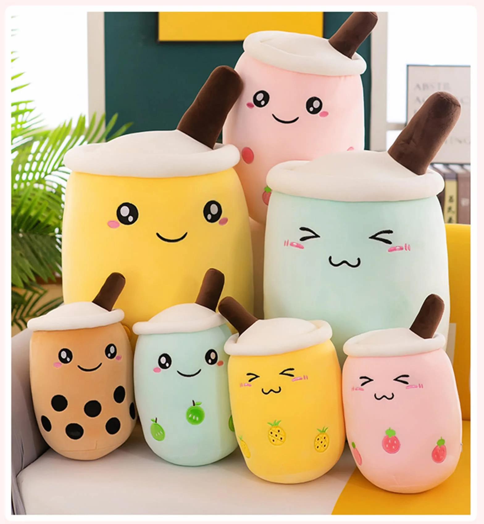 Bubble Tea pluszowe zwierzątko Boba, przytulanka, miękka maskotka do herbaty, miękka lalka, filiżanka do herbaty, poduszka dla dzieci (niebieska wąż, 25 cm)