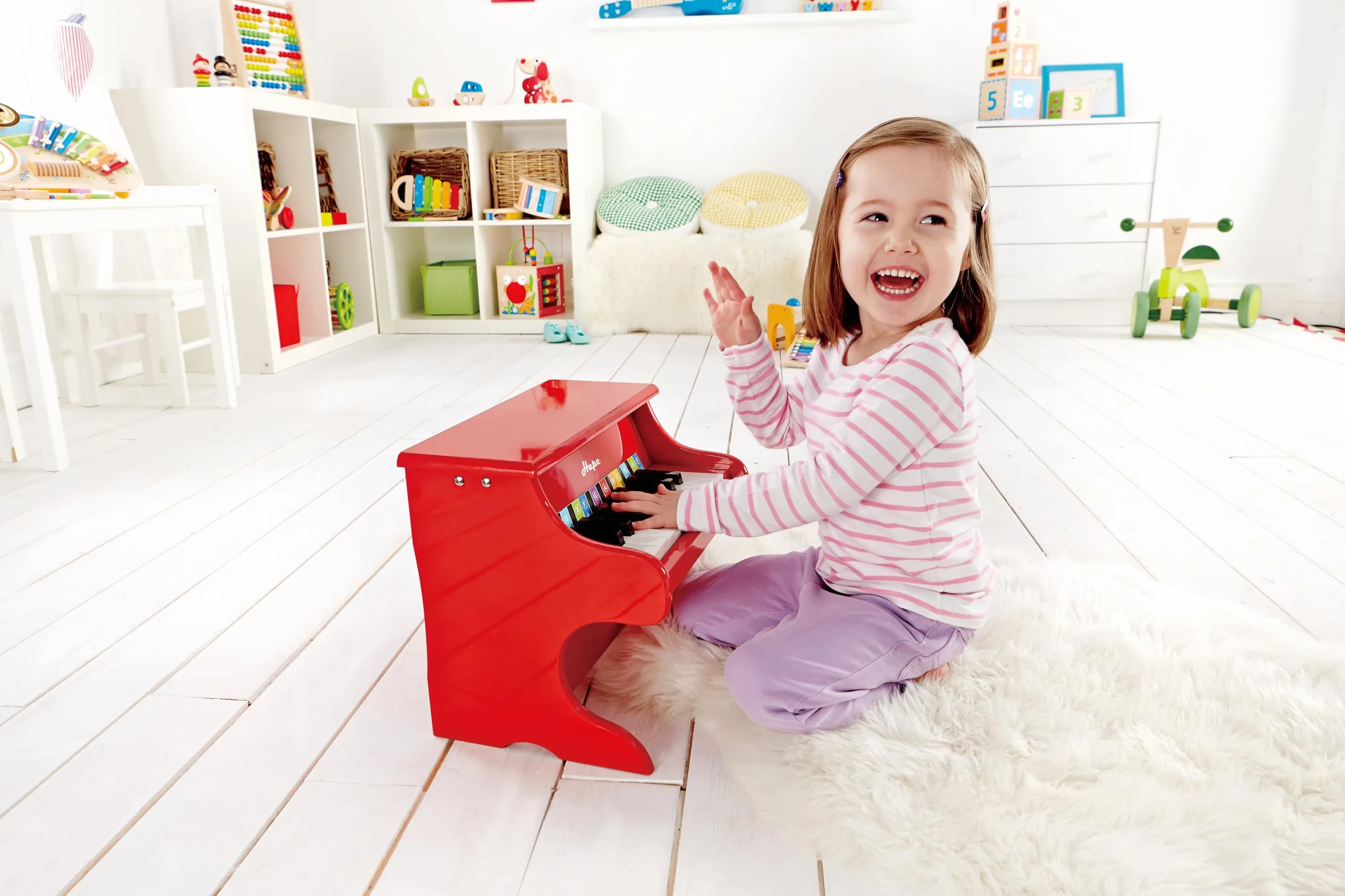 Hape 18-klawiszowy drewniany mini fortepian zabawka czerwony
