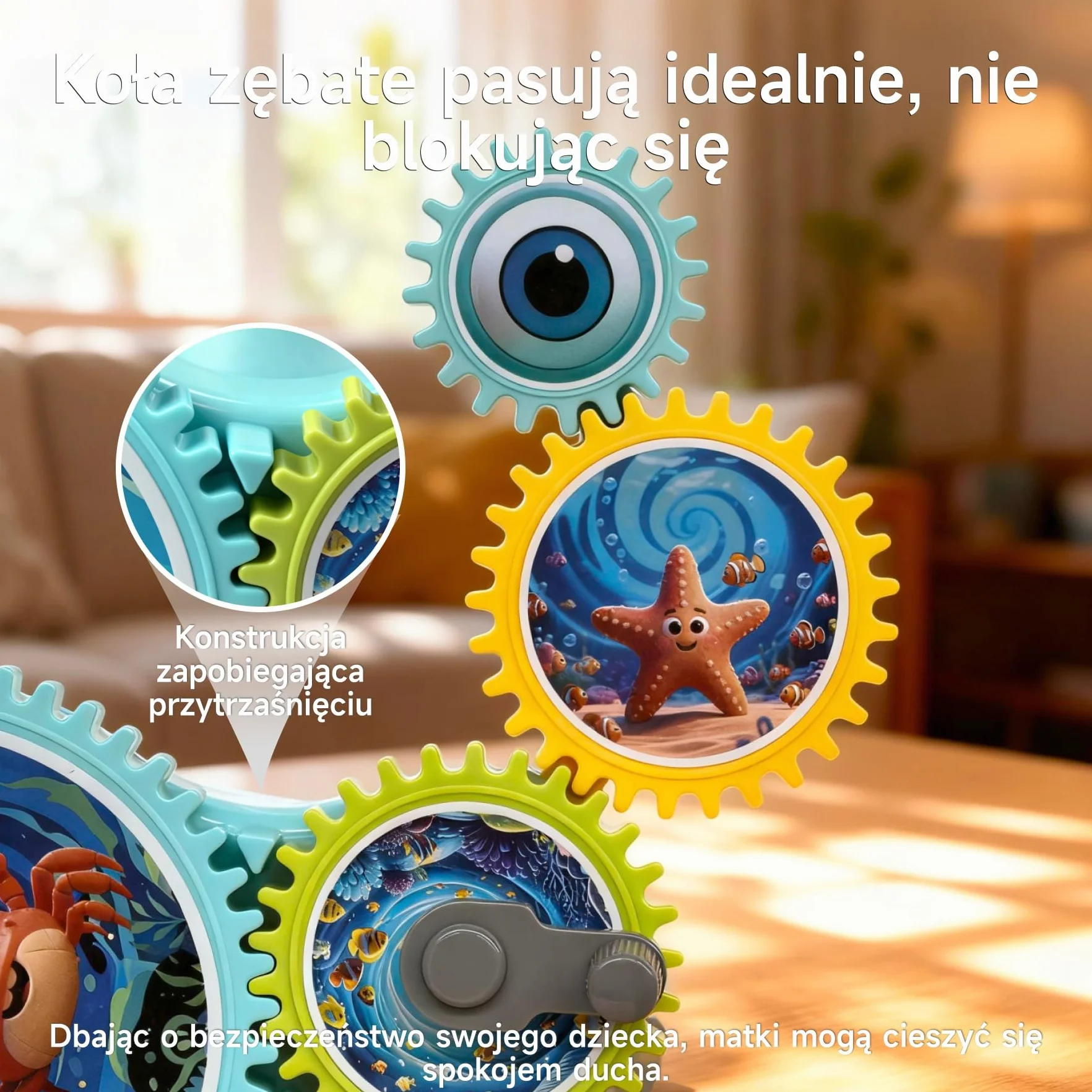 Klocki zębate krab, kreatywna zabawka konstrukcyjna z ruchem bocznym, muzyką i światłem, Montessori sensoryczna edukacyjna z wykrywaniem przeszkód, dla dzieci od 3 lat