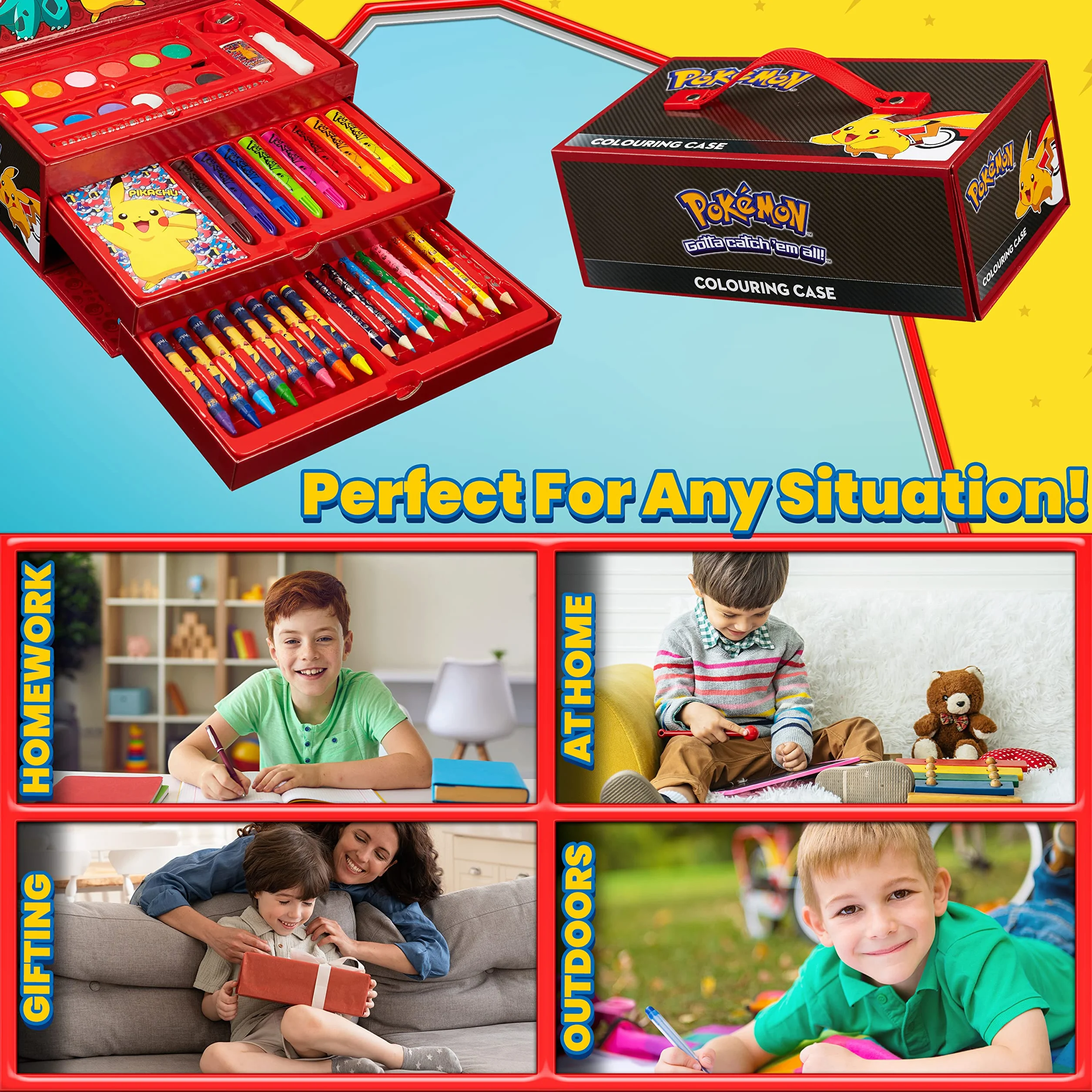 Pokemon Zestaw Art, zestawy do kolorowania dla dzieci, ponad 40 materiałów plastycznych dla dzieci