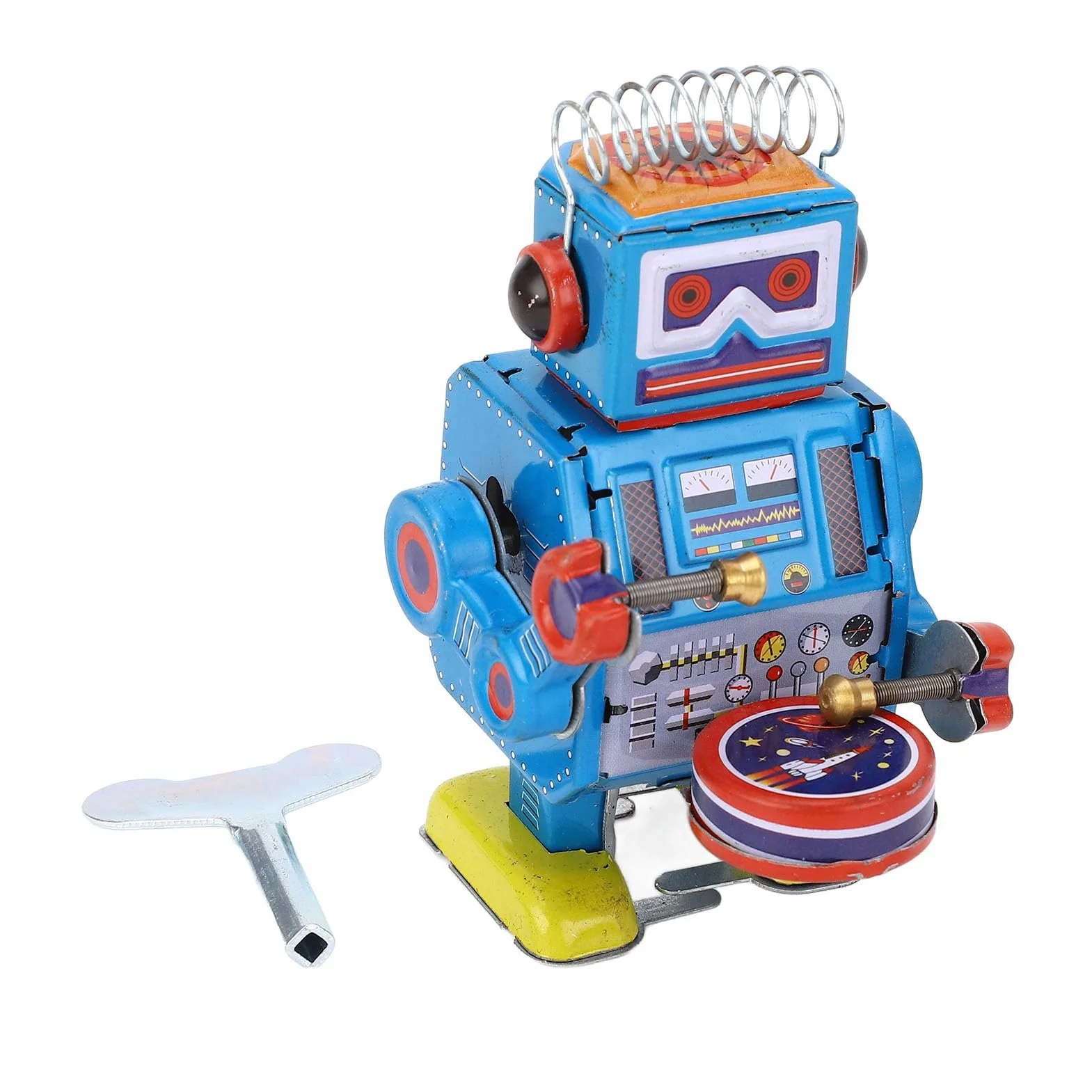 Vintage Metalowy Robot Bębniący z Cyny, Nakręcany Vintage Robot Blaszana Zabawka, Kreatywna Wiosna Mechaniczna Robot Bębniący do Kolekcji, Boże Narodzenie, Impreza,