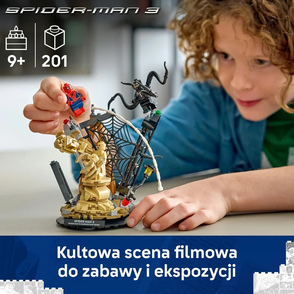 LEGO ǀ Marvel Epicka bitwa: Spider-Man kontra Sandman, klocki dla dzieci z Venomem, zabawka dla chłopca i dziewczynki od 9 lat, pomysł na prezent z superbohaterem i dekoracja pokoju dziecięcego 76334