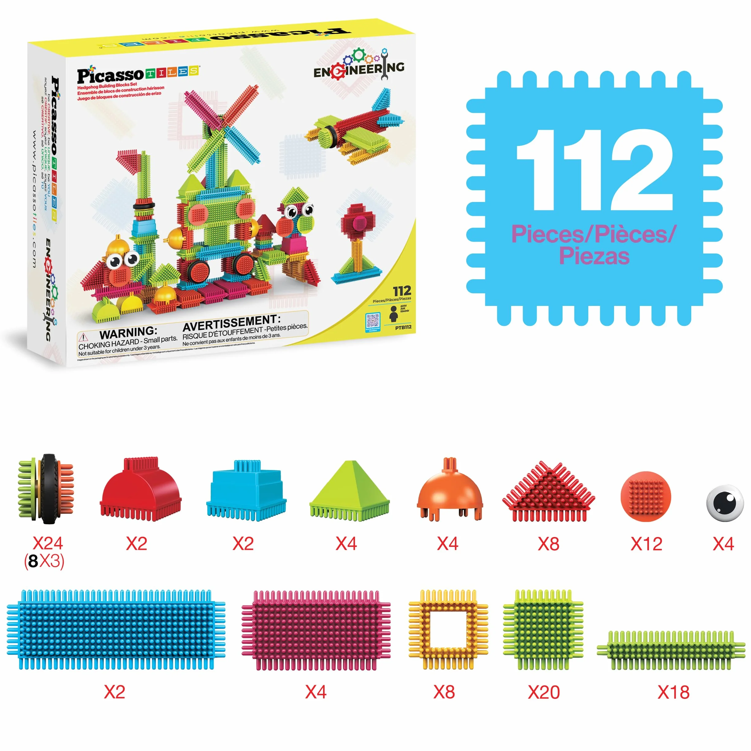Picasso Toys 112 szt. klocki jeż STEM zestaw płytek budowlanych zabawka edukacyjna PTB112