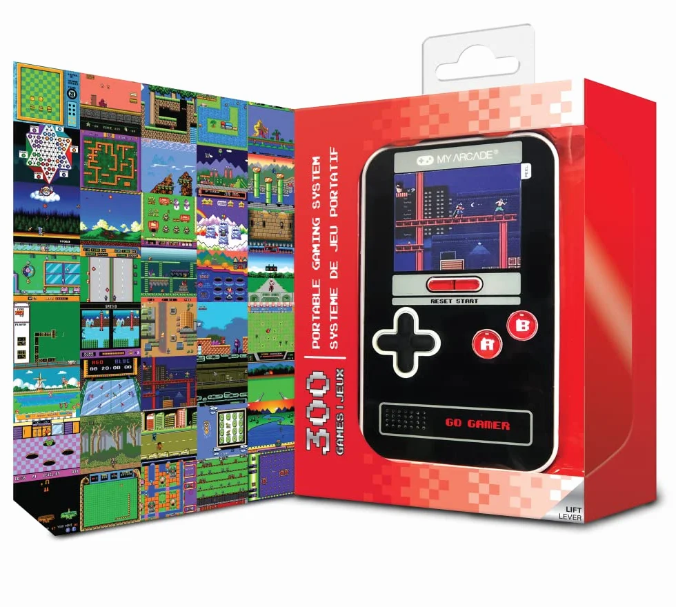My Arcade Go Gamer Classic-RED: Przenośna elektroniczna konsola do gier z 300 grami, kolorowy ekran 6.3 cm dla całej rodziny (DGUN-3909)