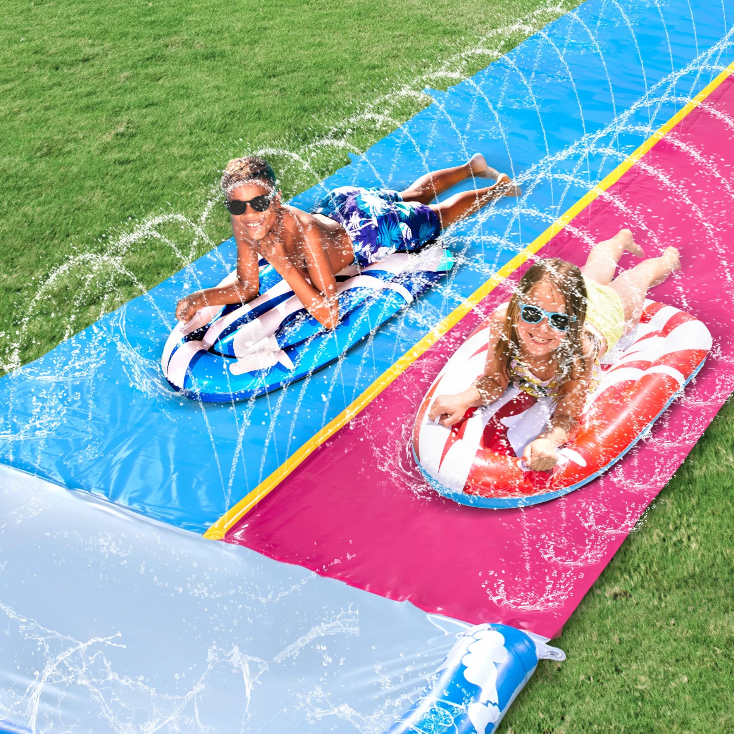 JOYIN Zestaw 2 nadmuchiwanych bodyboardów do zjeżdżalni wodnych, dla dzieci, do nauki pływania, latem, zabawy dla dzieci