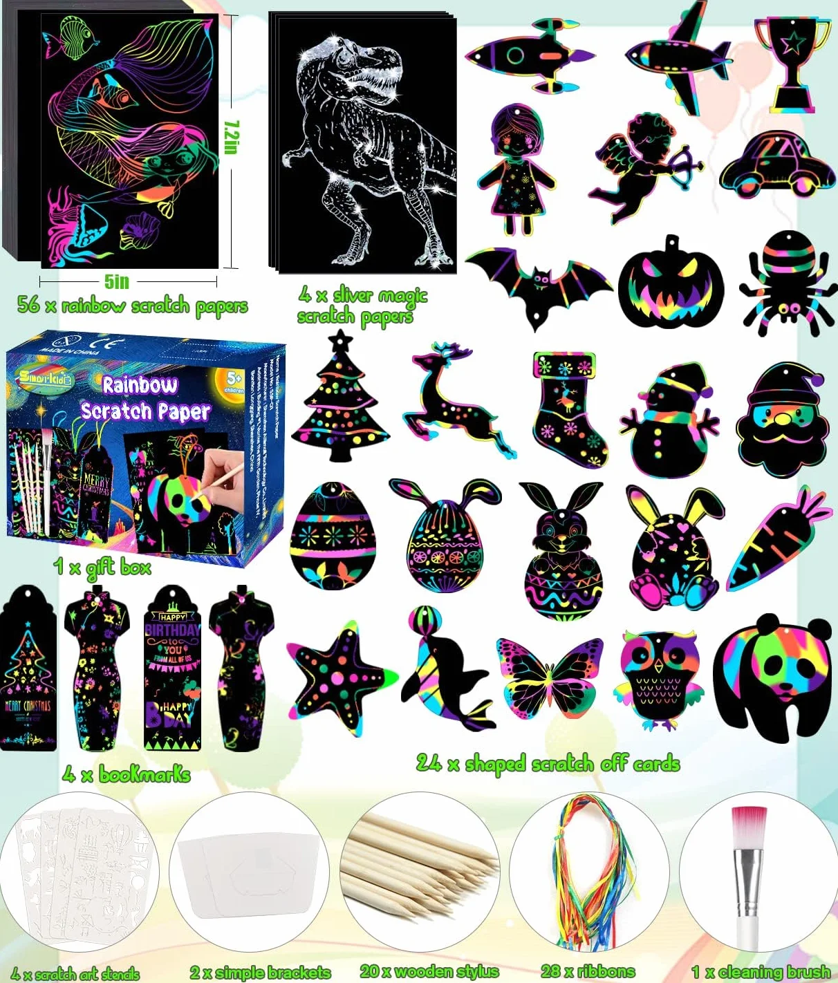 Scratch Art Dla Dzieci 143 Szt - Magiczny Tęczowy Papier Do Zdrapywania Notatki Karta Do Zdrapywania Zakładka Drewniany Rysik Materiały Artystyczne Zestawy Do Dla Narodzenie Urodziny Prezent