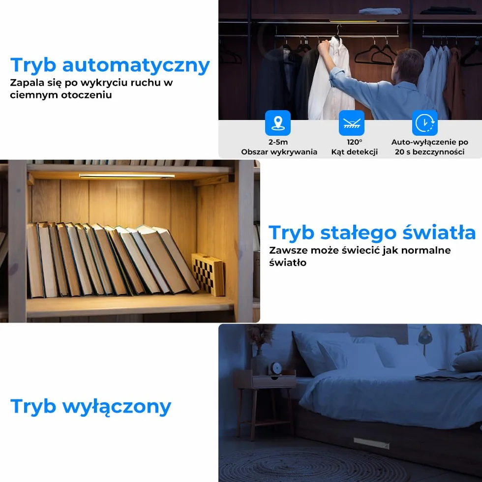 OUSFOT Reglette Led 30CM 2 Sztuki, Lampa Wykrywająca Ruch z 3 Temperaturami Barw, Lampa LED do Napędu Naładowywalna, Regulowana Jasność, do Szaf, Szafek, Schodów, Bibliotek