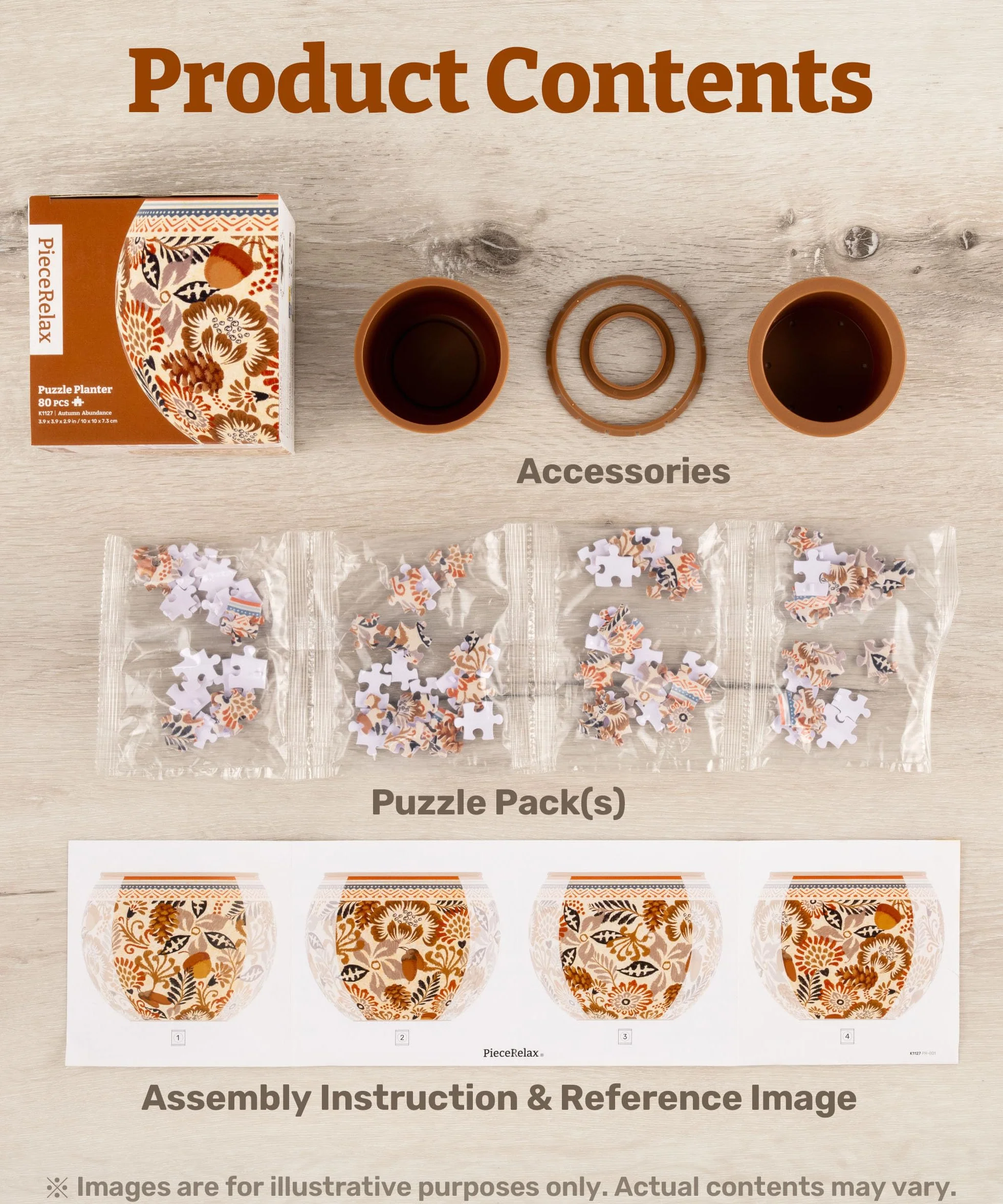 PieceRelax 3D Puzzle Doniczka - Classic Ornamental Style [K1103], Mała Doniczka z Odpływem do Kaktusów i Sukulentów, 80 Elementów