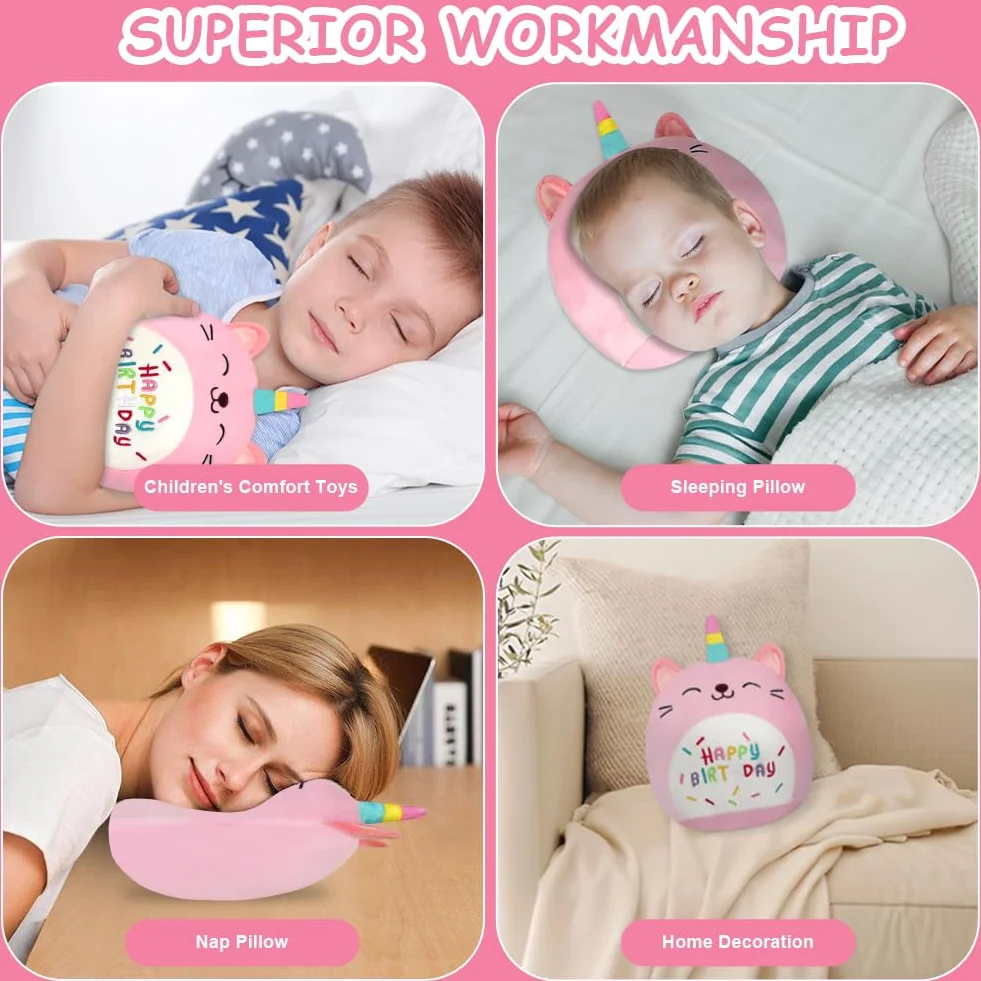 Vicloon Pluszowa poduszka, pluszowa poduszka w kształcie kota, kawaii miękka zabawka, pluszowe zwierzęta, super miękka, pluszowa lalka, prezent dla dziewczynki w wieku 3 lat (jednorożec, 24 cm)