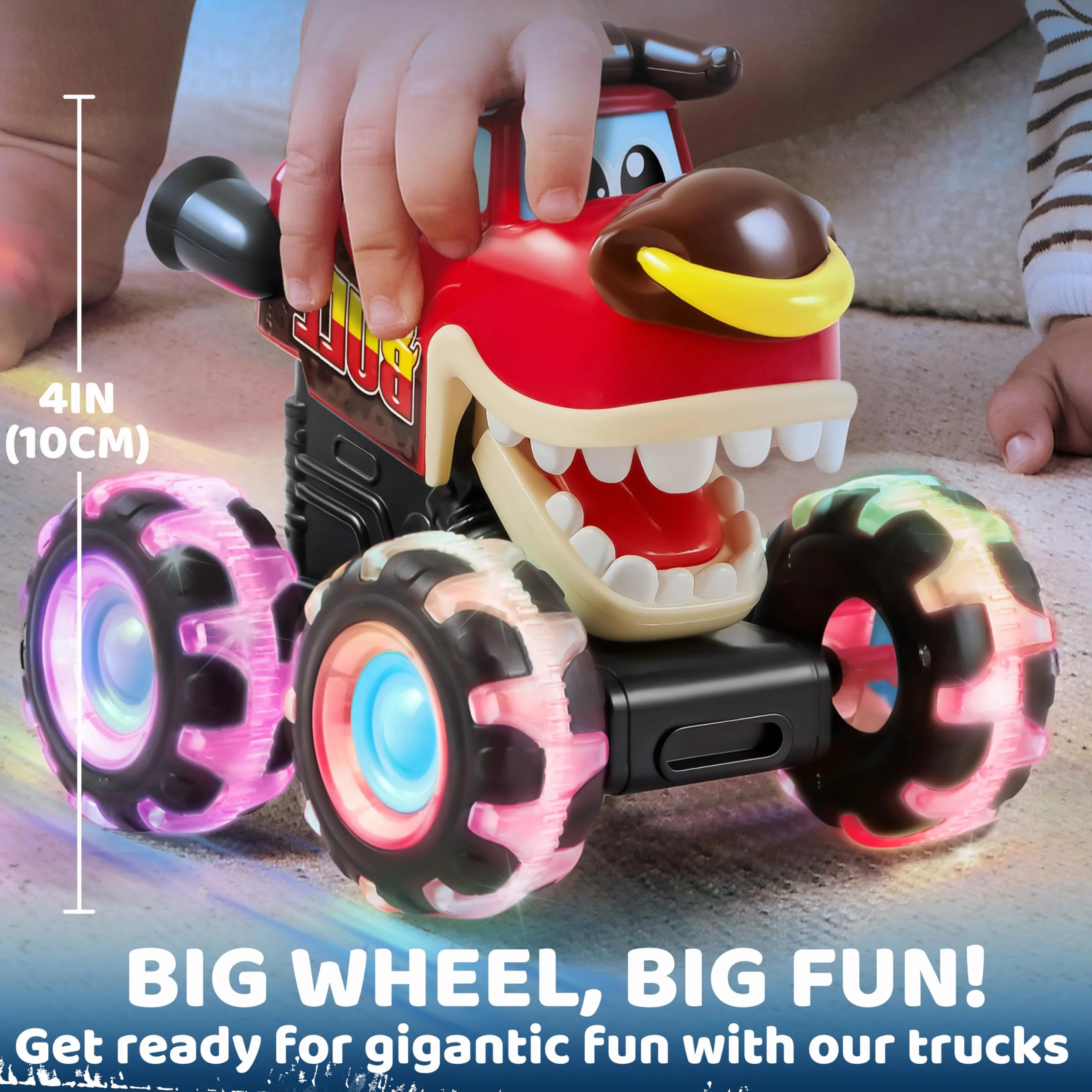 JOYIN 3 Pack zabawki Monster Truck dla chłopców i dziewczynek w wieku 1 2 3 4 5 6, samochody z podświetleniem aktywowanym ruchem, Monster Treads Lightning Wheels, prezent dla dzieci - zabawkowe