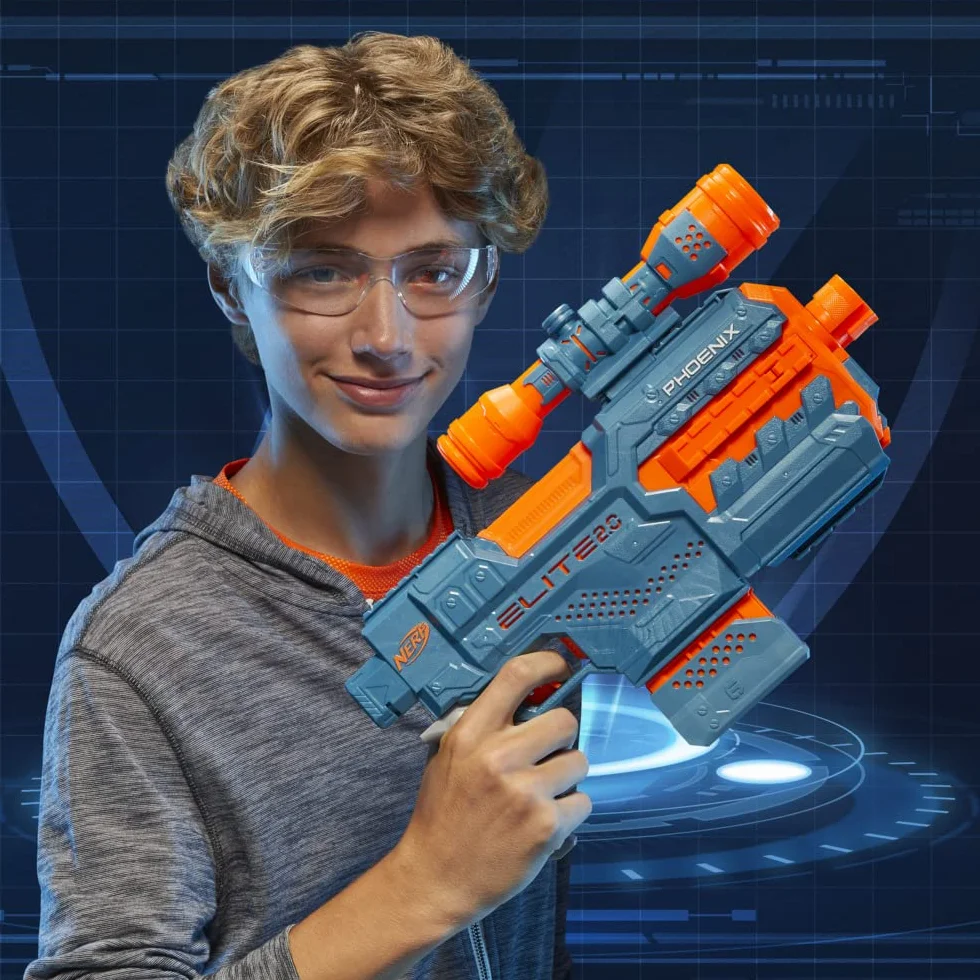 Nerf Blaster z napędem Elite 2.0 Phoenix CS-6, 12 Nerf Rzutki, teleskop, magazyn klipów, z opcjami rozszerzenia