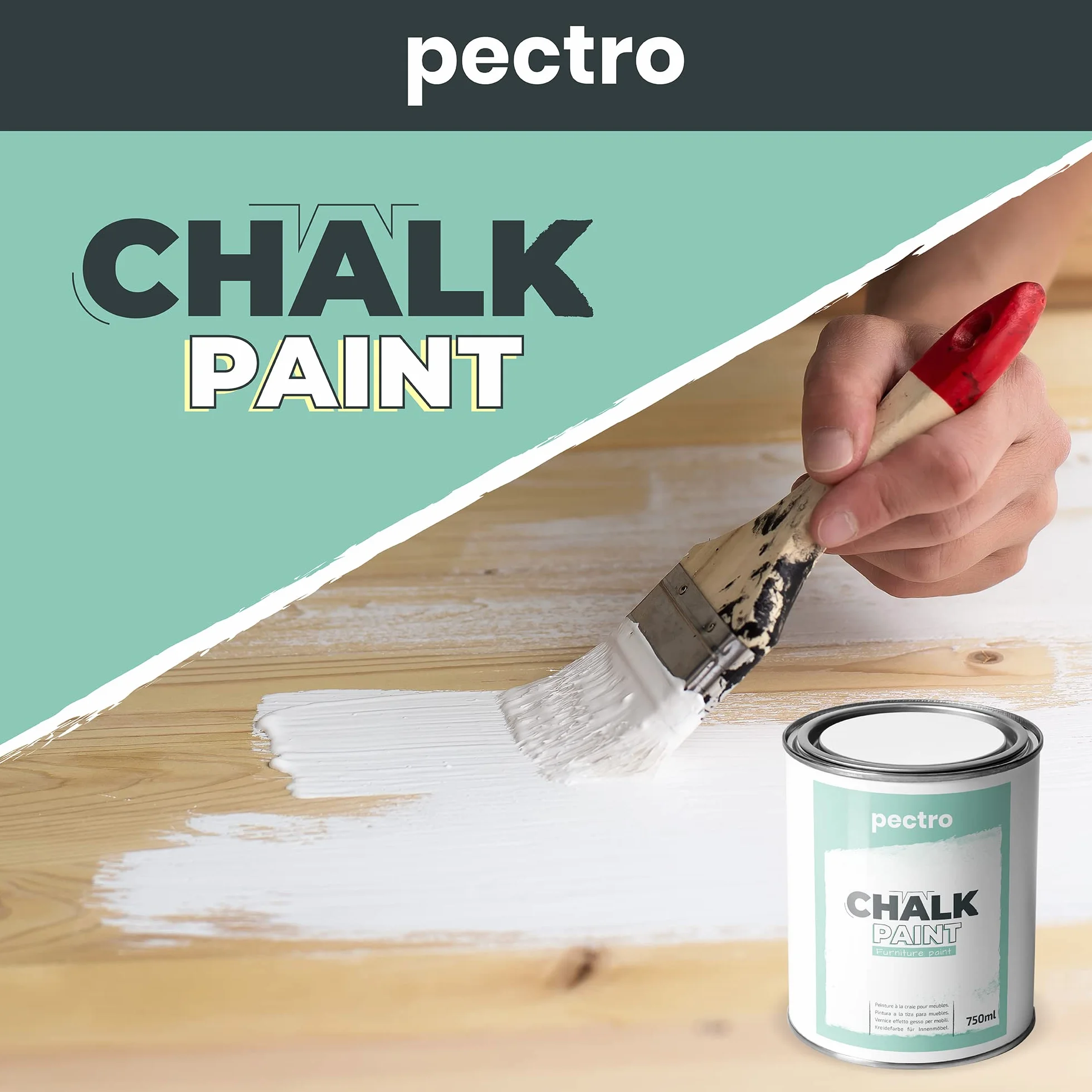 Paczka farb kredowych do mebli 750 ml + pędzel malarski specjalnie do Chalk Paint - lakier do mebli naturalny efekt kredy - farba do drewna (średni szary)