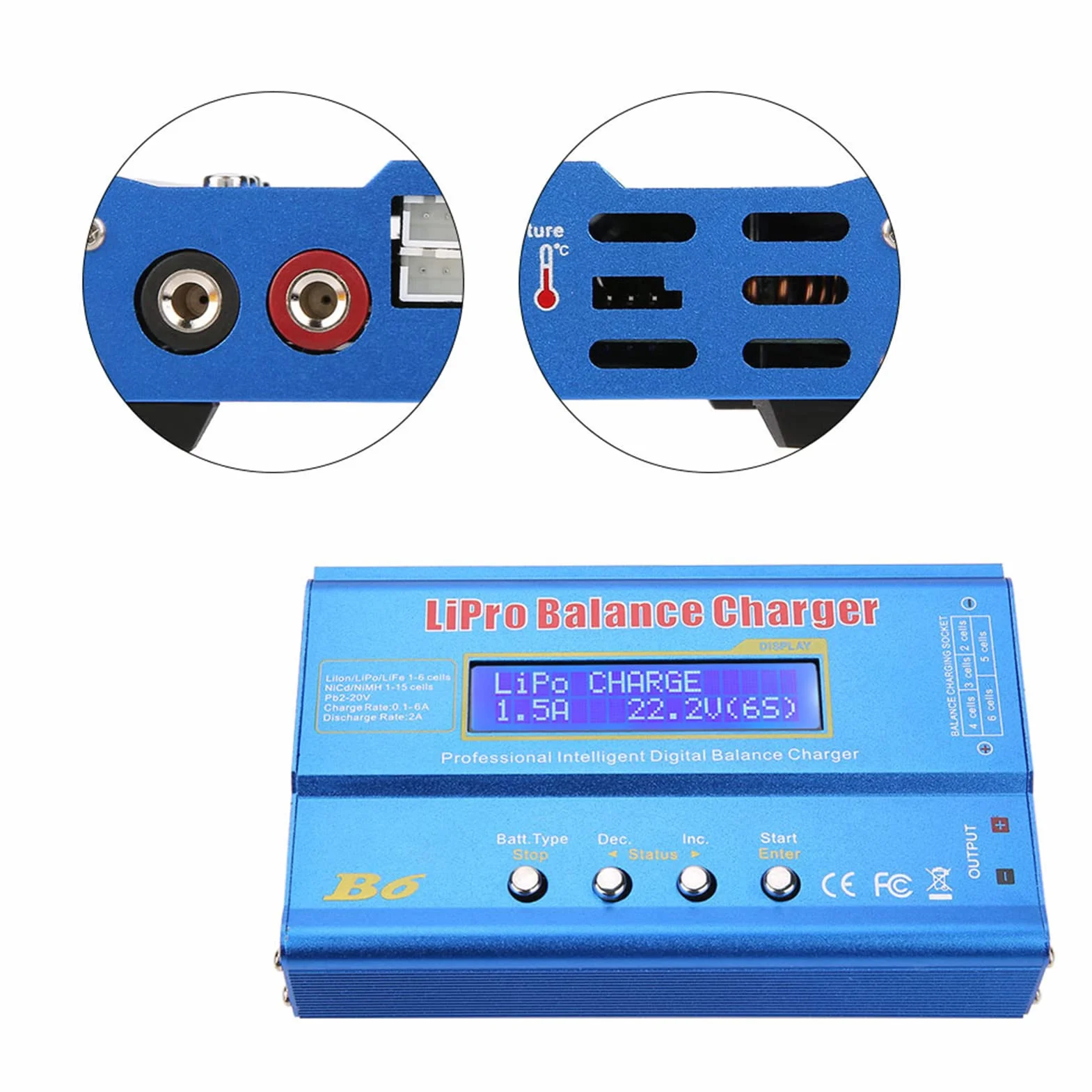 80W Ładowarka do Akumulatorów dla LiPo/Li-ION/LiFe (1-6S) i NiMH/NiCd (1-15S) z Wyświetlaczem LCD, Równoległym Ładowaniem i Adapterem DC 10-20V z wtyczką UE