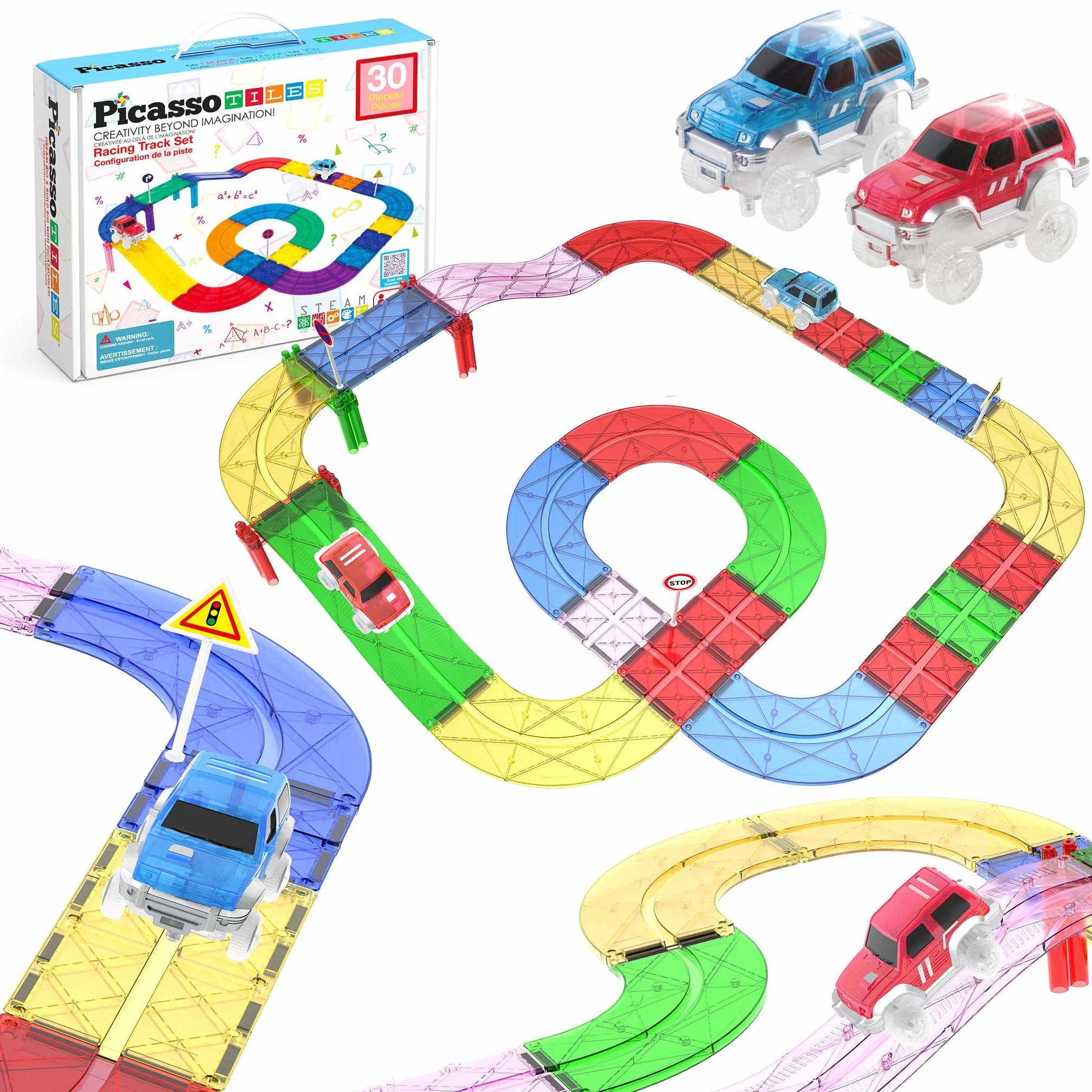 PicassoTiles 30-częściowy zestaw klocków magnetycznych samochód wyścigowy