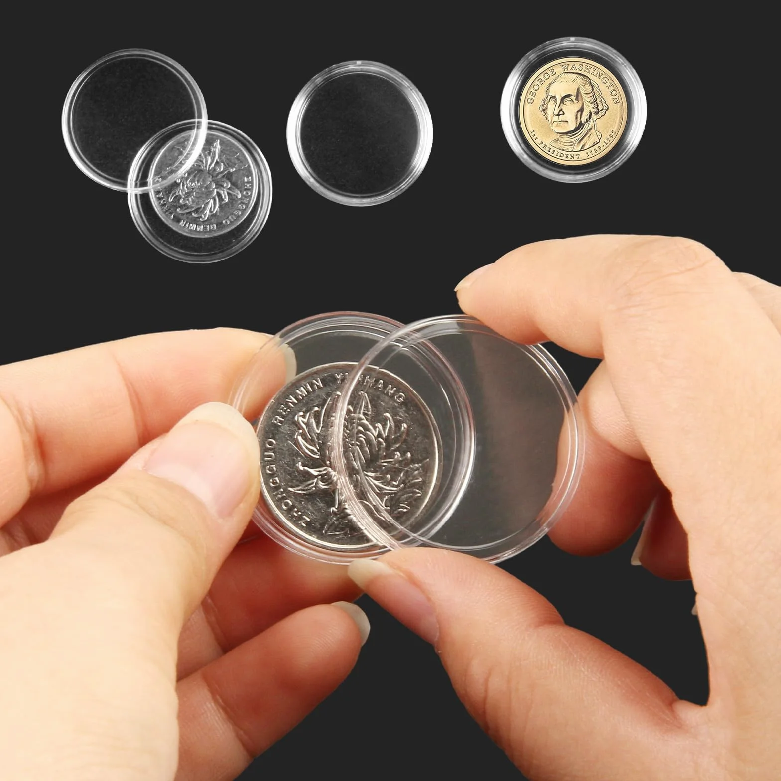 100 sztuk przezroczyste kapsułki na monety i 1 pudełko do przechowywania okrągłe rękawy na monety kapsułki 30mm for 2 euro coins storage coin collection coin display