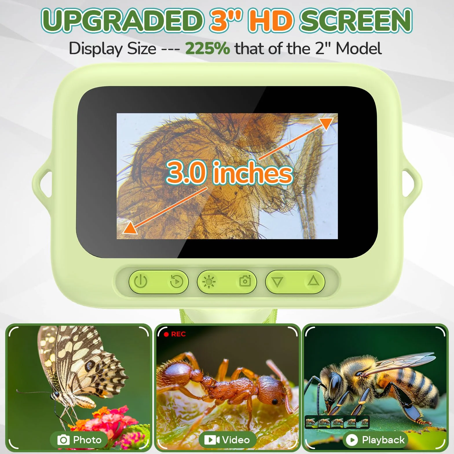 7,6 cm mikroskop dla dzieci z ekranem 4K – 1000 x cyfrowy przenośny wielokrotnego ładowania, edukacyjny zestaw upominkowy dla dzieci w wieku 4–12 lat z kartą 32 GB i gotowymi ostrzami (zielony)