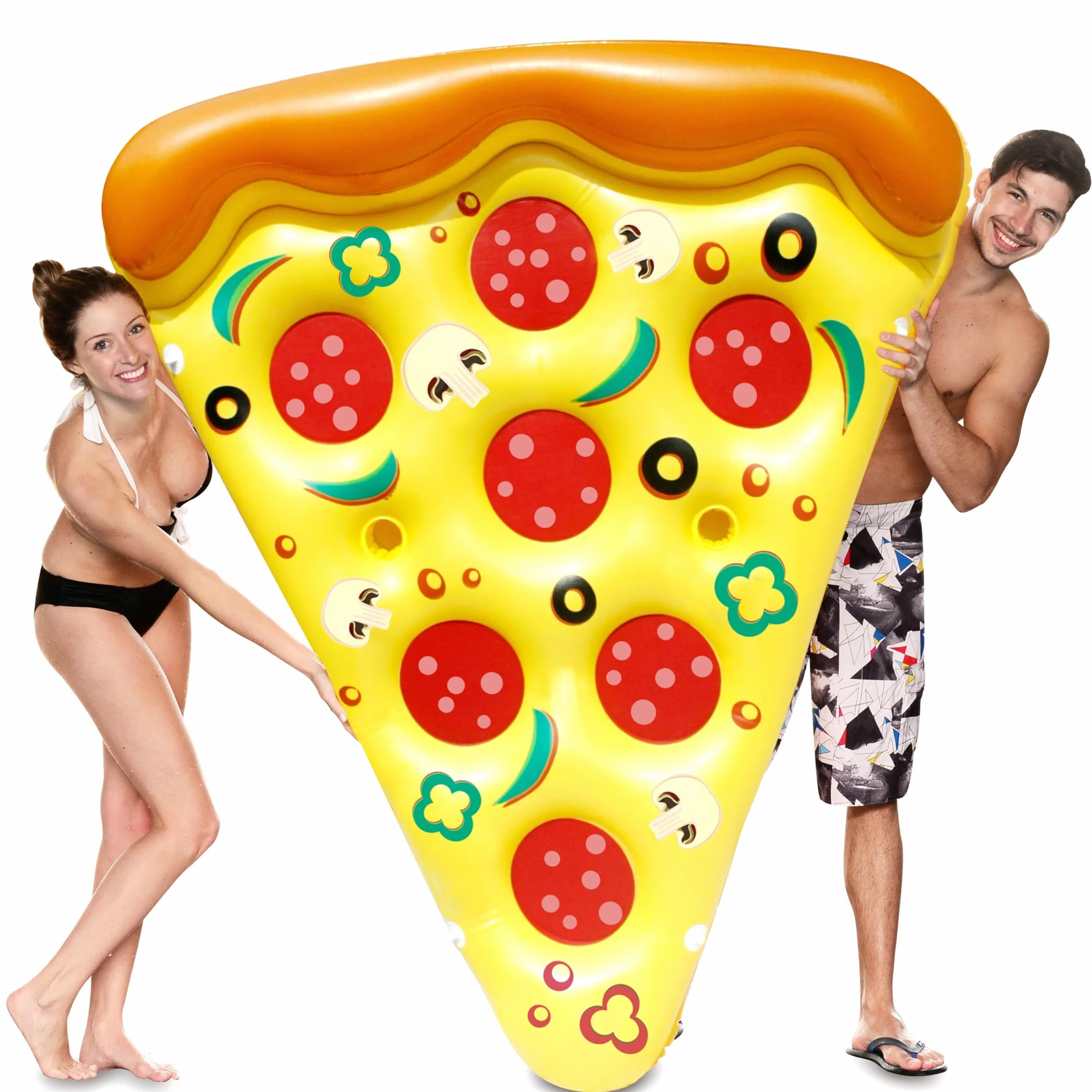 JOYIN Ogromna nadmuchiwana tratwa do pizzy, 1,8 x 1,5 m, 1,5 m, tratwa do basenu letniego (1 opakowanie), z uchwytem na kubek, zabawka do pływania