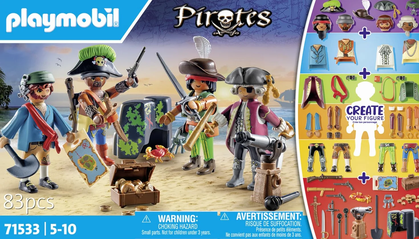 PLAYMOBIL Pirates 71533 My Figures: Piraci, Składanie różnorodnych figurek piratów, w zestawie mapy skarbów i ozdoby do kapelusza pirackiego, zestaw odpowiedni dla dzieci od 5 roku życia