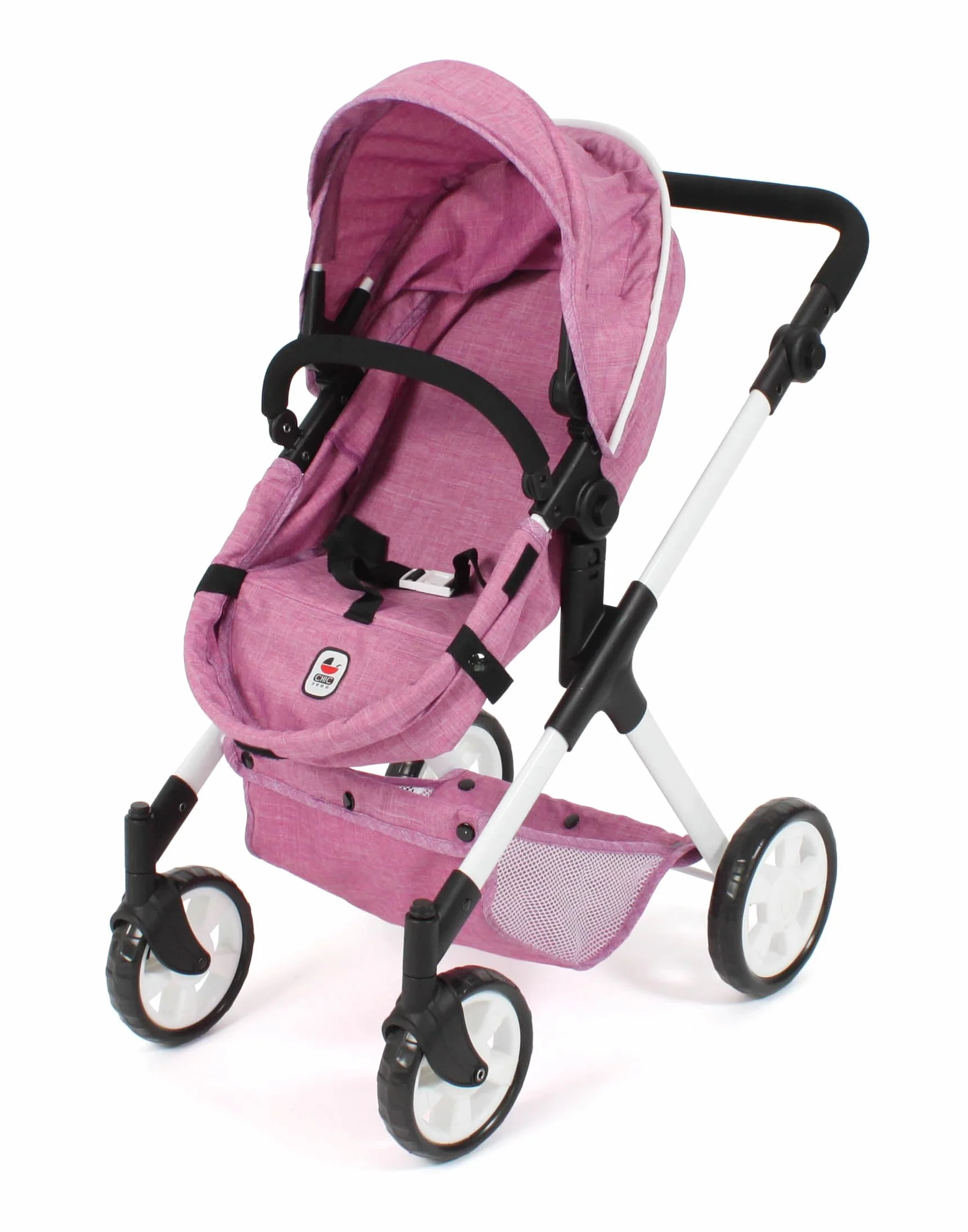 Bayer Chic 2000 2 w 1 wózek dla lalek Mila – dżinsy różowe – uchwyt z regulacją wysokości 39-72 cm – nowoczesny stelaż – lalki do 50 cm – 3-7 J.
