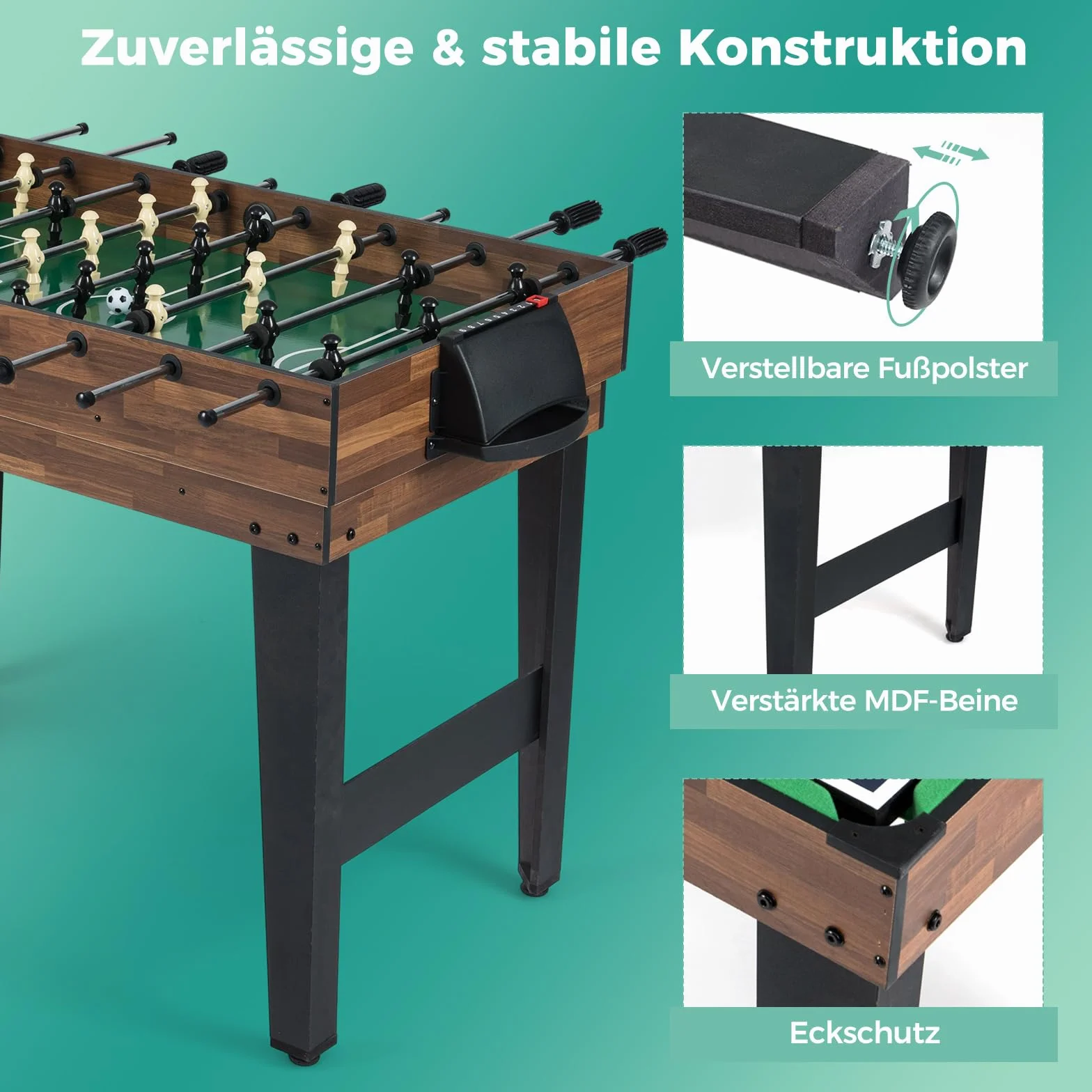 COSTWAY Wielofunkcyjny stół do gier 10 w 1, stół wielofunkcyjny z piłkarzykami, hokejem, bilardem, shuffleboardem, kręgielnią i grami planszowymi 4, stół kombi z drewna, do pokoju zabaw, piłkarzyków