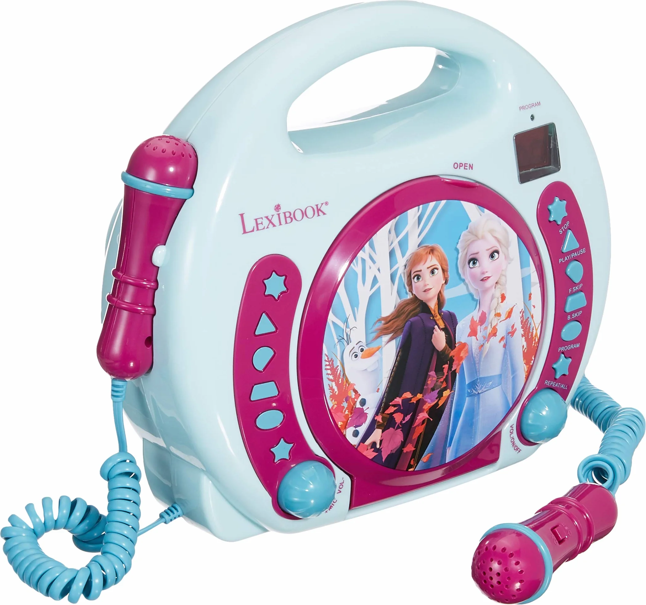 Lexibook Disney Frozen 2, Elsa, Anna & Olaf, Odtwarzacz DC z Mikrofonami, Funkcja Programowania, Gniazdo Słuchawkowe, dla Dzieci, Zasilany Zasilaczem Lub Bateriami, Niebieski, Fioletowy, RCDK100FZ