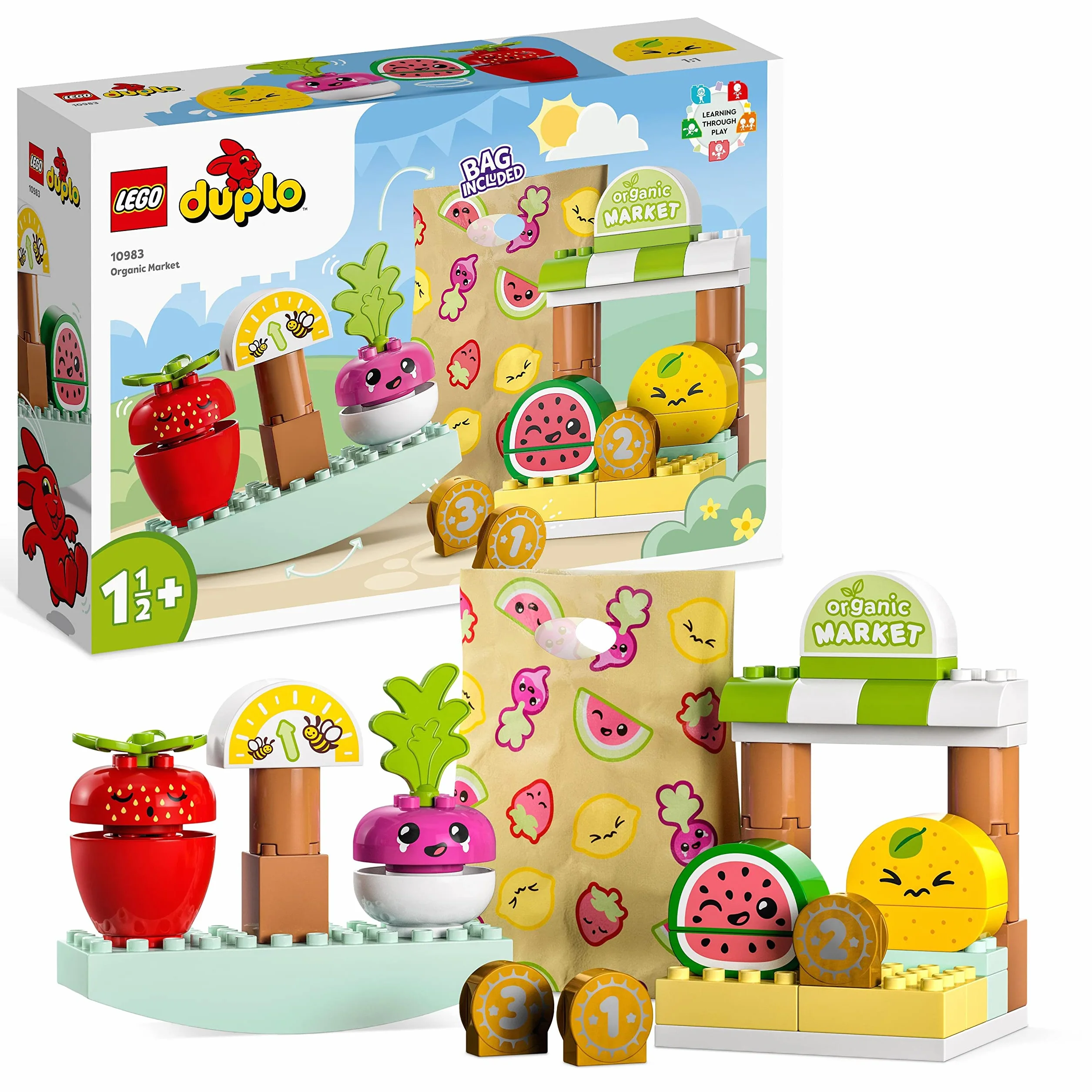 LEGO DUPLO My First Ryneczek bio, Zabawkowe Owoce i Warzywa, Zabawka Edukacyjna dla Dziecka do Nauki Cyferek, Układanie w Stosy dla Dzieci w wieku od 18 miesięcy do 3 lat, Pomysł na Prezent, 10983