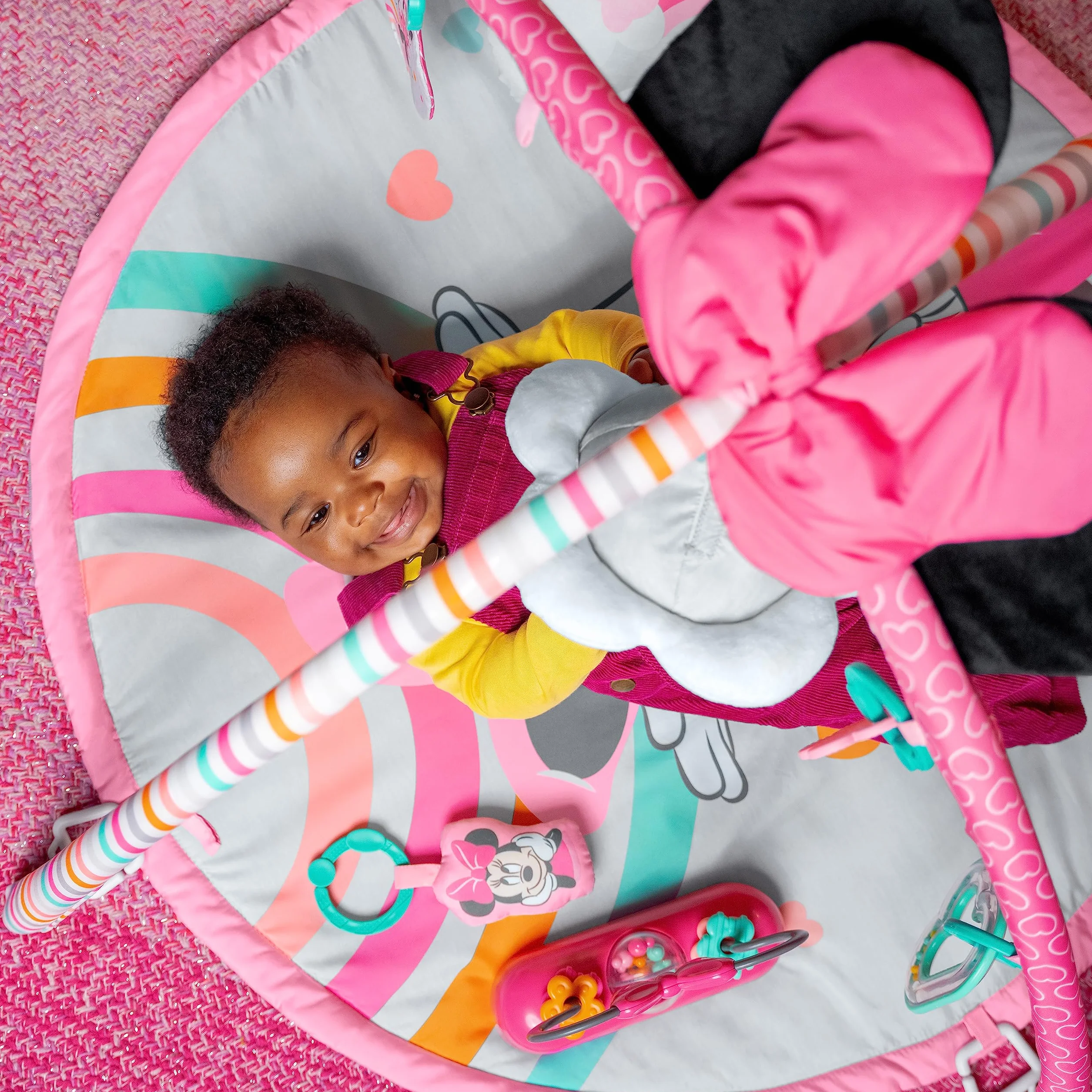 Bright Starts, Disney Baby MINNIE MOUSE Forever Besties z muzyką i światłami, róża, noworodki i nie tylko
