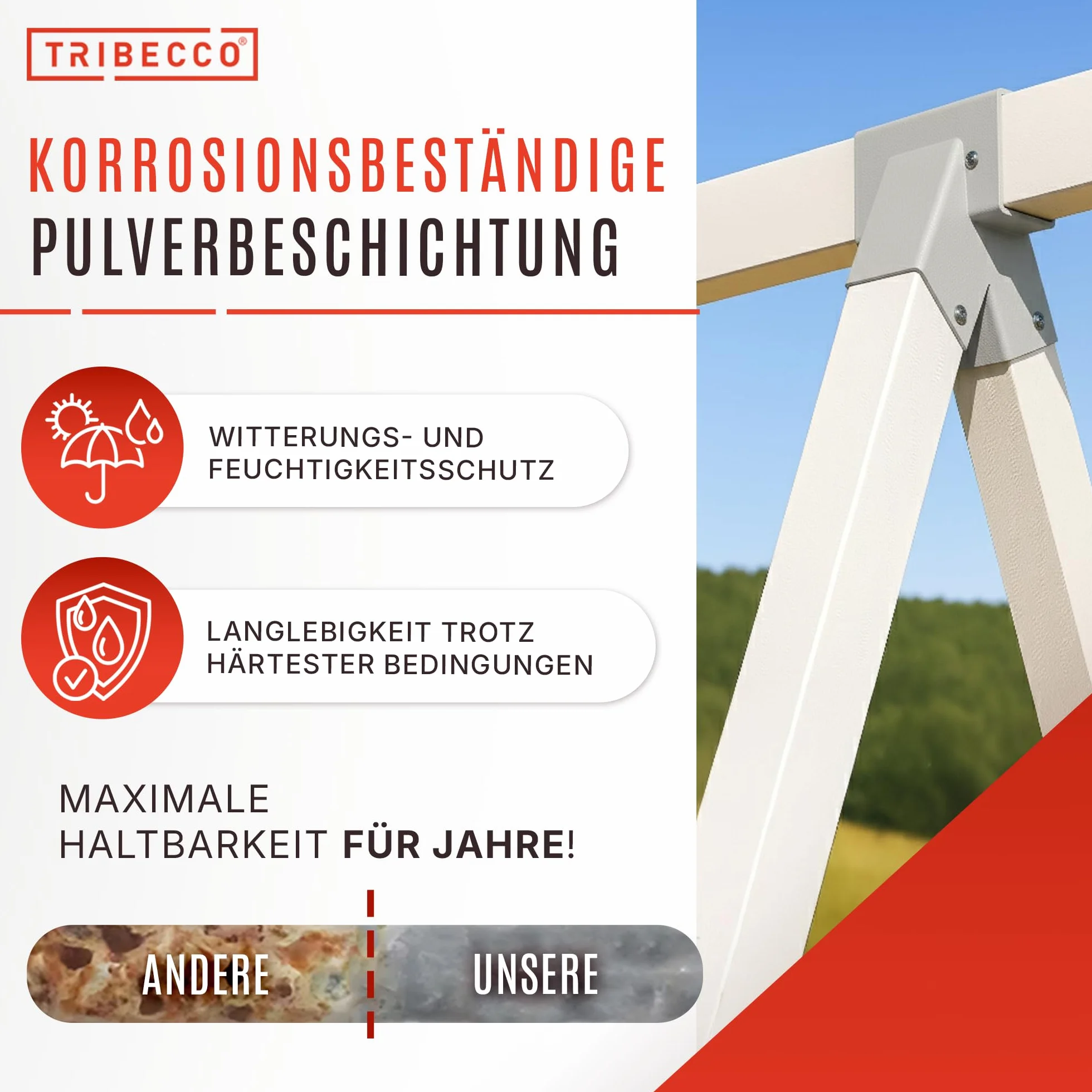 TRIBECCO® Czworokątny łącznik huśtawki 90/90 mm, 90° (90° szary), z malowanej proszkowo blachy stalowej do huśtawek ogrodowych, stabilny trójkąt w kształcie litery A, z otworami montażowymi Ø 10 mm