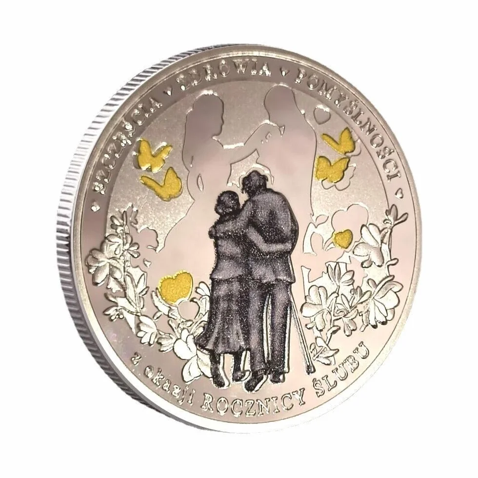 Moneta miłosna na zawsze, miłość i szczęście, moneta, posrebrzana, polska, romantyczny prezent ślubny, moneta kolekcjonerska na rocznicę ślubu
