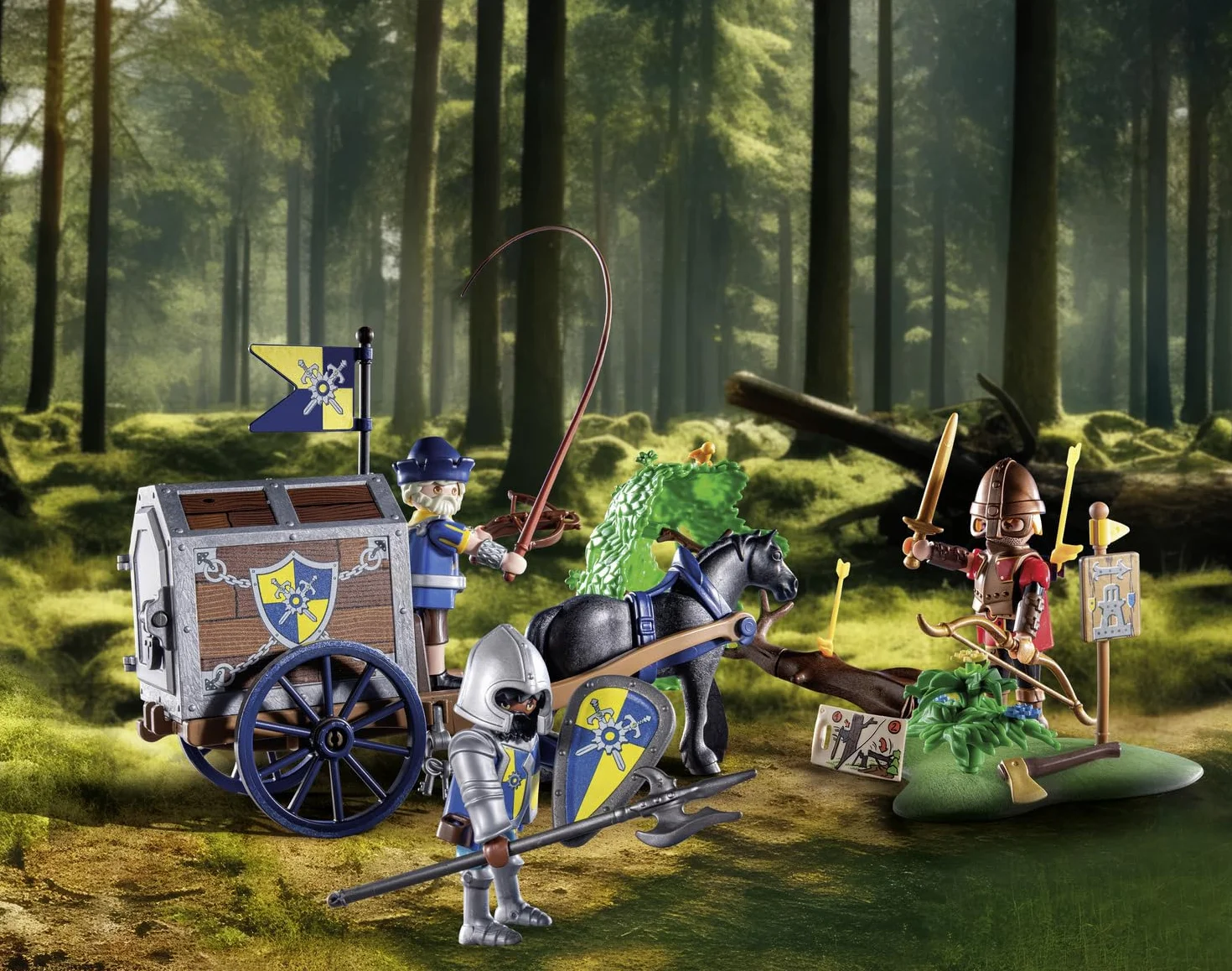 PLAYMOBIL Novelmore 71484 Napad na wóz transportowy, bitwa o złoto, Rycerze Novelmore kontra Burnham Raiders. Zabawne i pomysłowe odgrywanie ról, zabawki dla dzieci w wieku od 4 roku życia