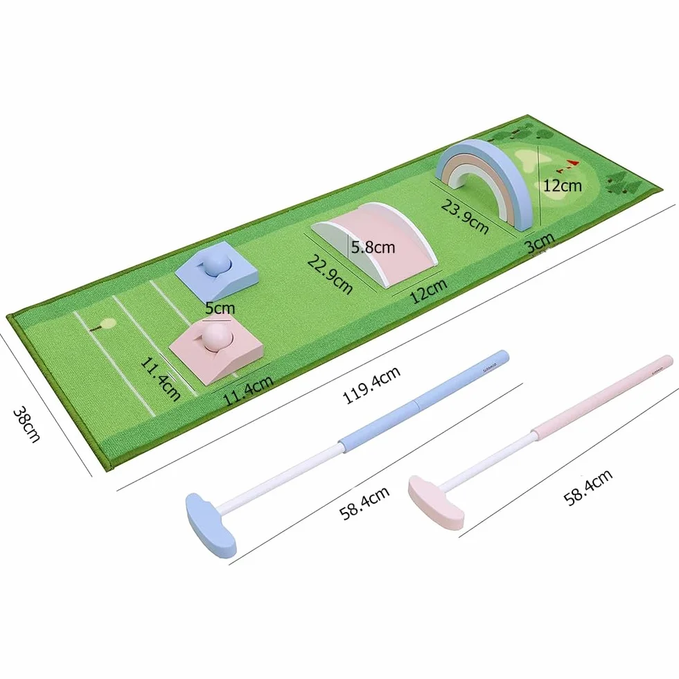 Asweets Mini zestaw golfowy z drewna dla dzieci w wieku 3-12 lat, makaronik do minigolfa, putter dla dzieci do gry w golfa, dla chłopców i dziewczynek na Boże Narodzenie, dożynki (z matą)