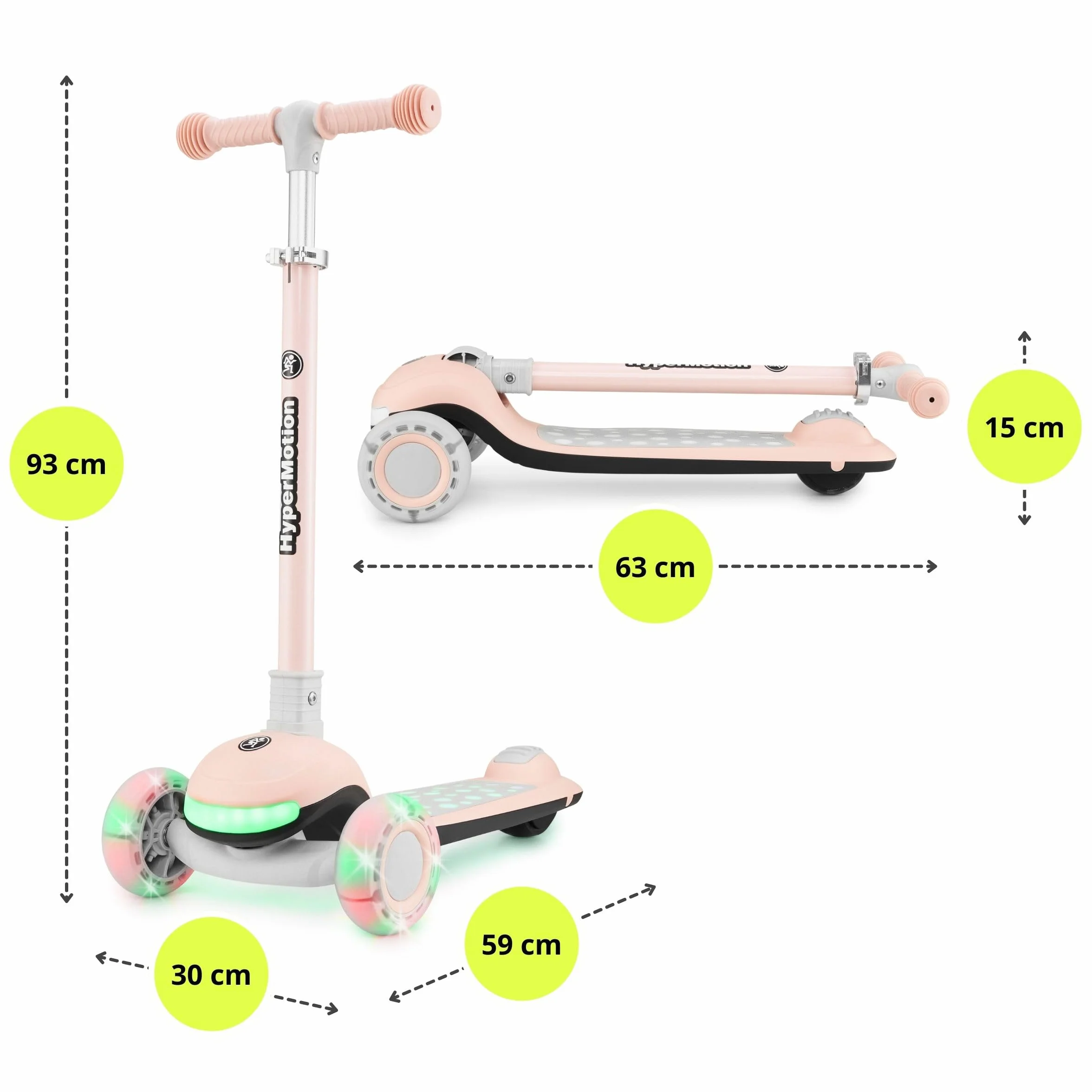 HyperMotion Hulajnoga Balansowa LUMI 3w1 z Podświetlanym Podestem i Kołami LED, Regulowanym Siedziskiem, Składana, z Kauczukowymi Kołami, do 50 kg, dla Dzieci od 1 Roku