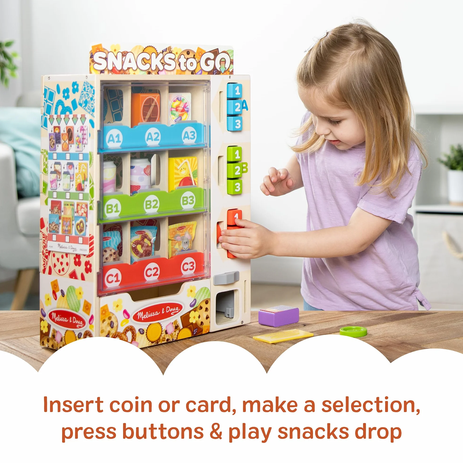 Melissa & Doug Drewniany automat sprzedający do sortowania, magazynowania i wybierania, drewniana zabawka dla dzieci w wieku powyżej 3. roku życia