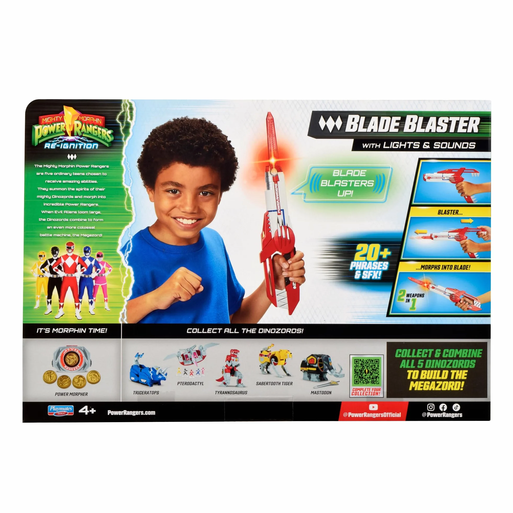 Power Rangers - Broń kostiumowa 2 w 1, elektroniczny blaster, funkcje dźwięku i światła, dla dzieci od 4 lat, PWG11