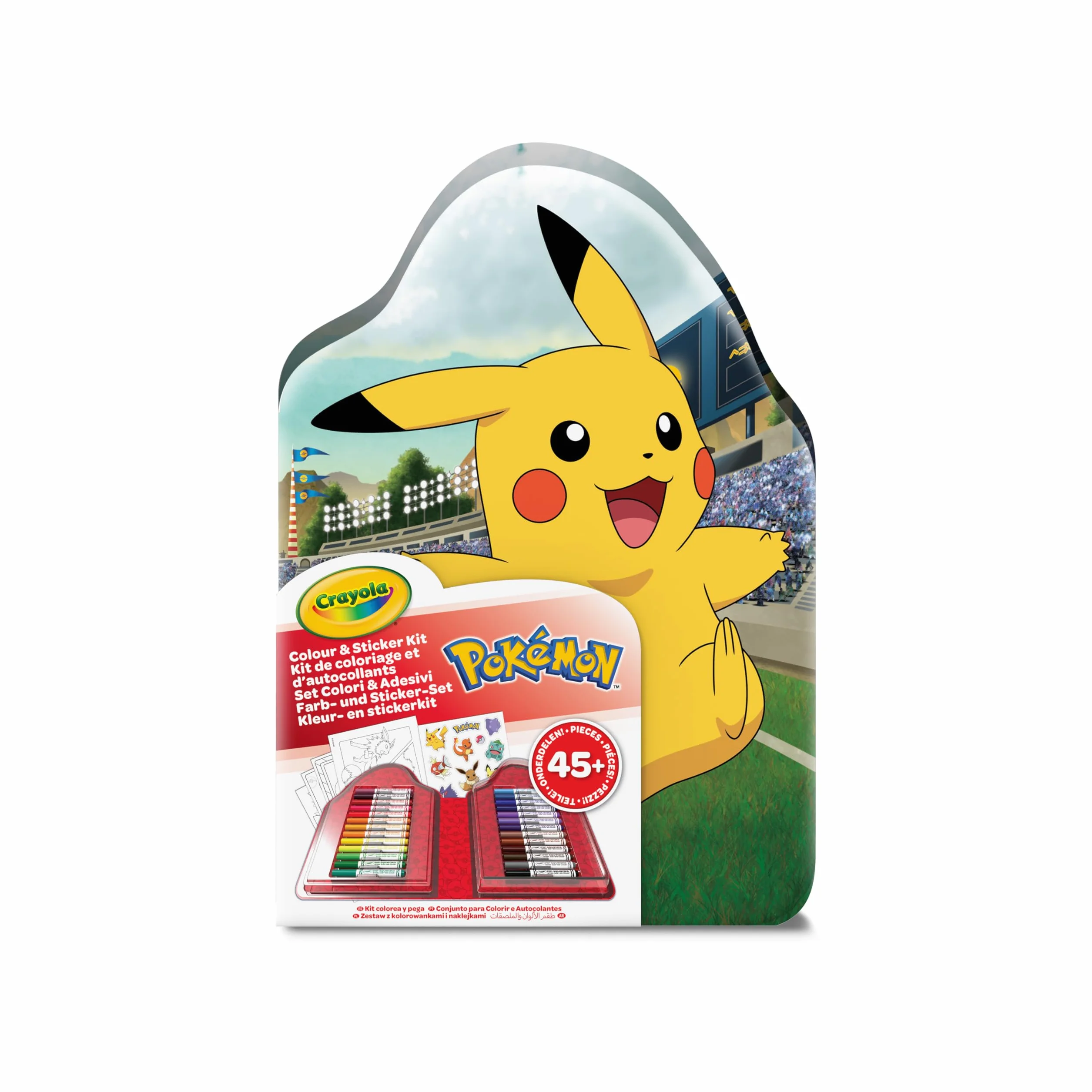 Crayola - Walizka artystyczna z naklejkami Pokemonów, zestaw zawierający flamastry, strony do kolorowania, naklejki, 45 elementów, kreatywny prezent dla dzieci od lat 5, 04-0785