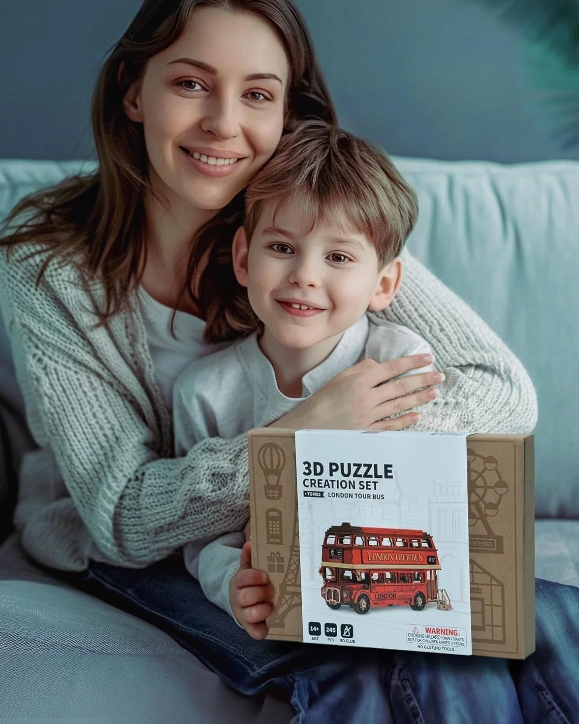 ROWOOD Drewniane puzzle 3D London Tourbus, kreatywny zestaw modelarski dla dorosłych do budowania