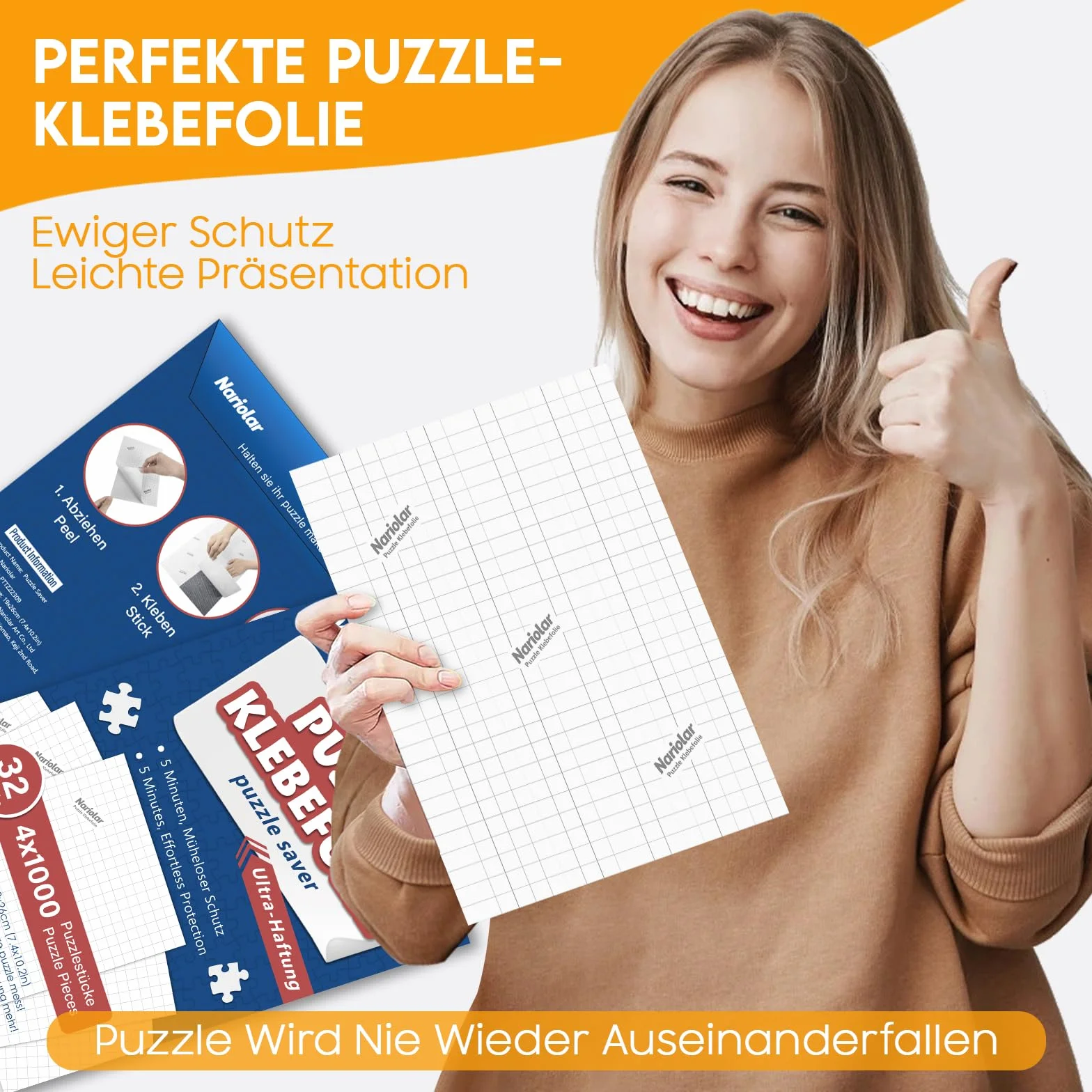 Nariolar Ultra-przyczepna folia samoprzylepna, 32 super klej do puzzli, do otrzymania 4 x 1000 elementów i do ochrony puzzli w ciągu zaledwie kilku minut