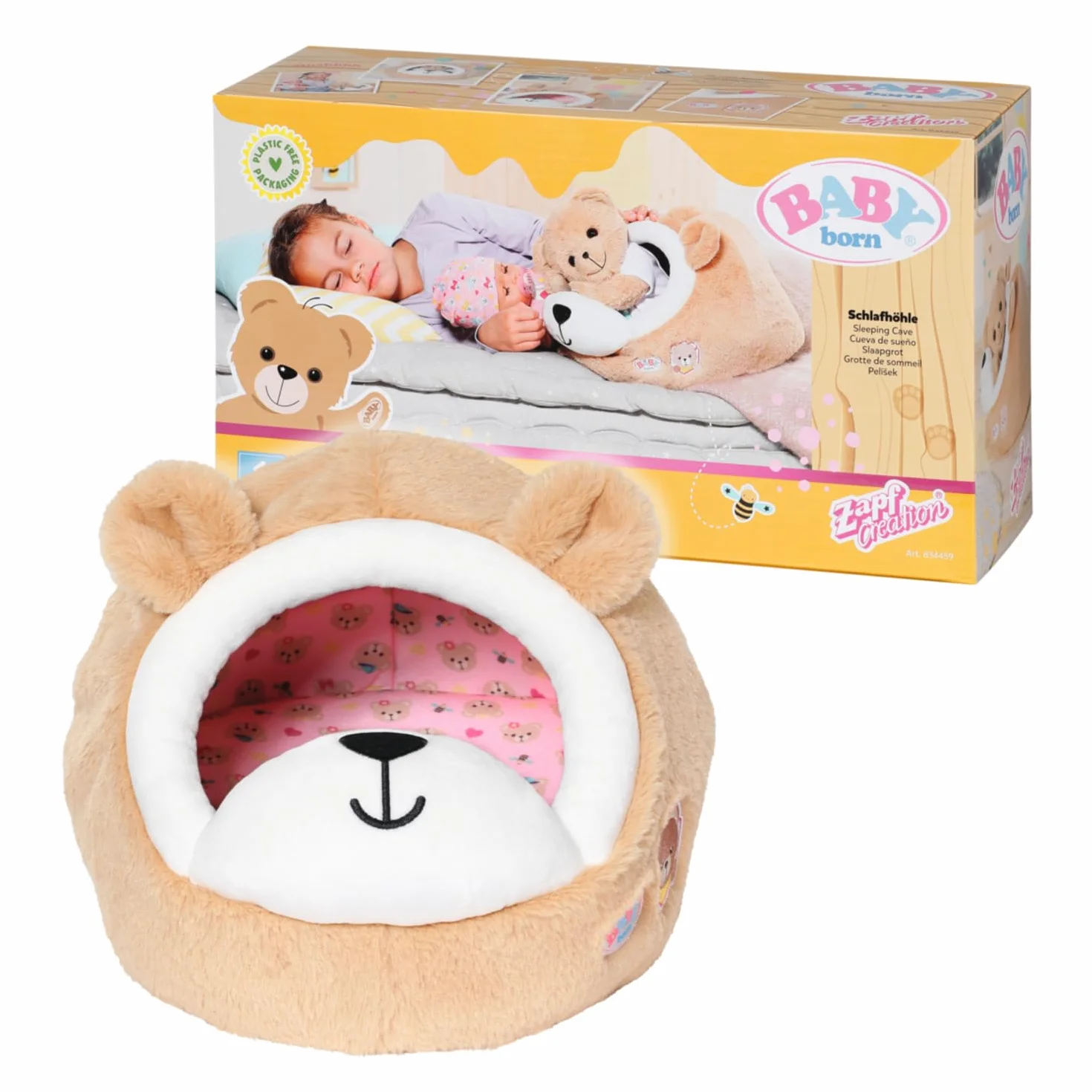 BABY born Jaskinia do spania niedźwiedzia 834459 - akcesoria do niedźwiedzia BABY born i lalek do 43 cm - odpowiednia dla dzieci od 1+, brązowa