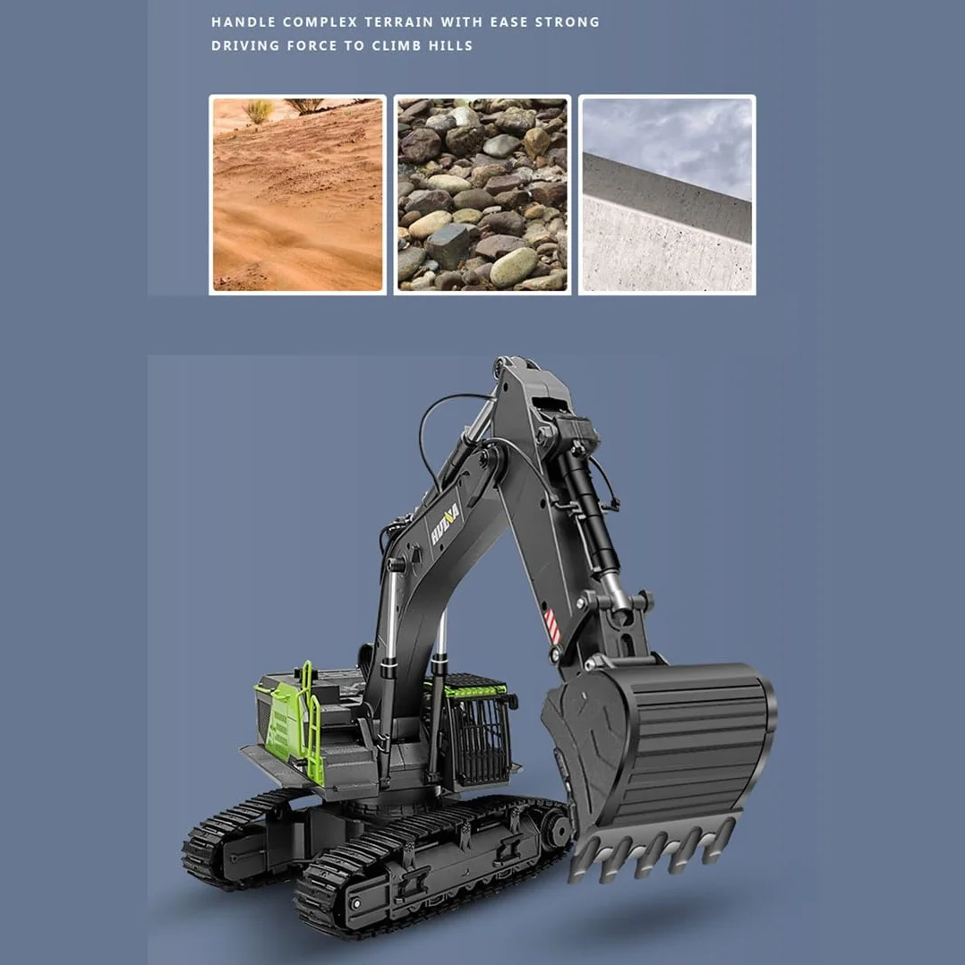 Model koparki RC Digger, skala 1/14 22CH 2,4G 4 w 1, wielofunkcyjna koparka ze stopu zdalnego sterowania ze światłami LED, model pojazdu inżynieryjnego dla dorosłych i młodzieży