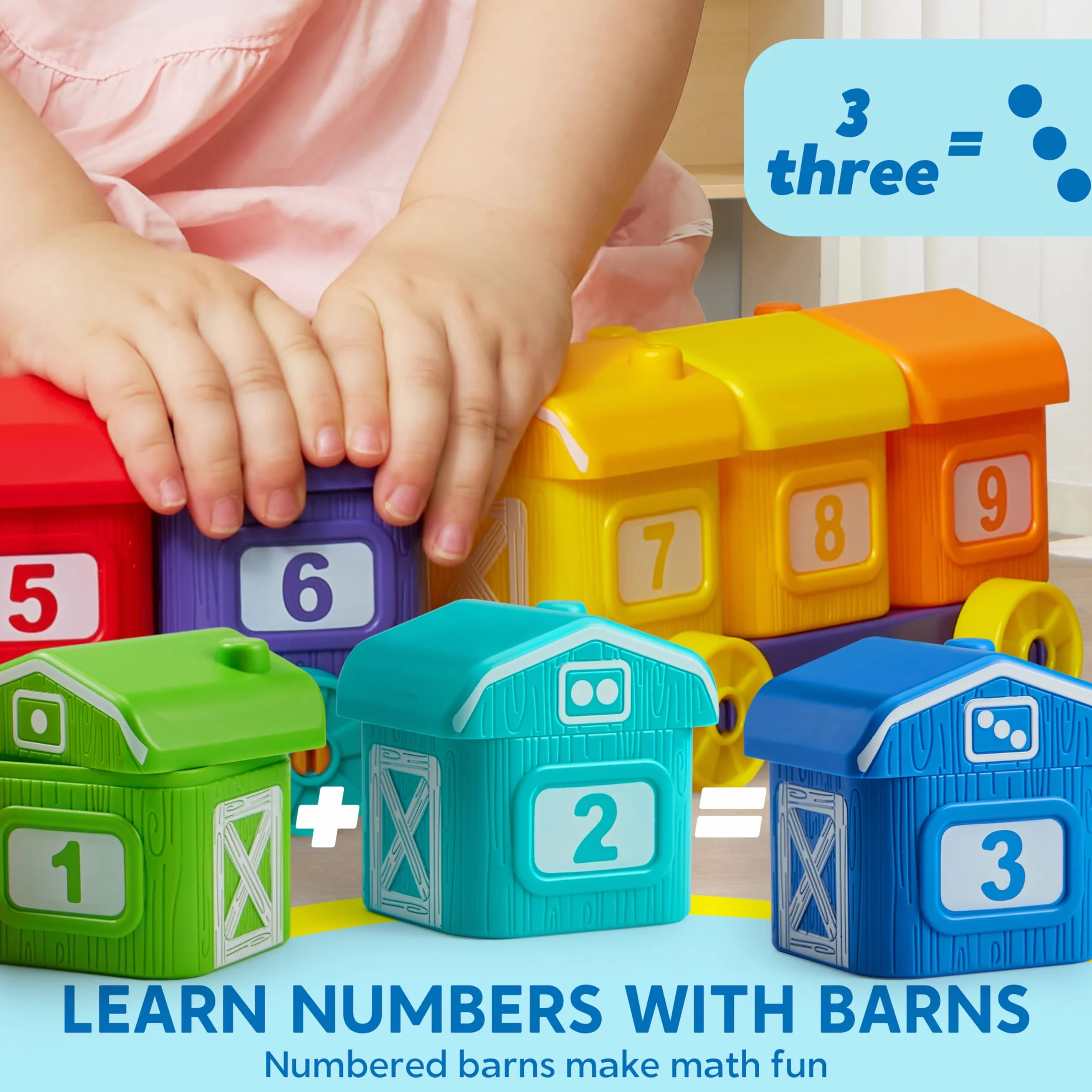Play-Act Montessori zabawka dla dzieci od 1, 2, 3 lat, pociąg edukacyjny do liczenia, przyporządkowania i sortowania, w zestawie: 9 zwierząt gospodarskich i 1 rolnik, zabawka edukacyjna, prezent dla