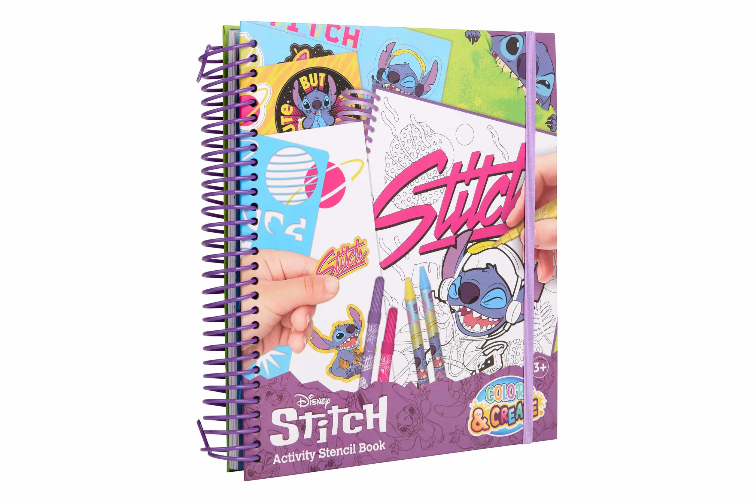 Disney Stitch – szablonówka – książka do kolorowania i aktywności dla dzieci – książka do kolorowania Color & Create z kredkami, naklejkami i szablonami (ST24356V)