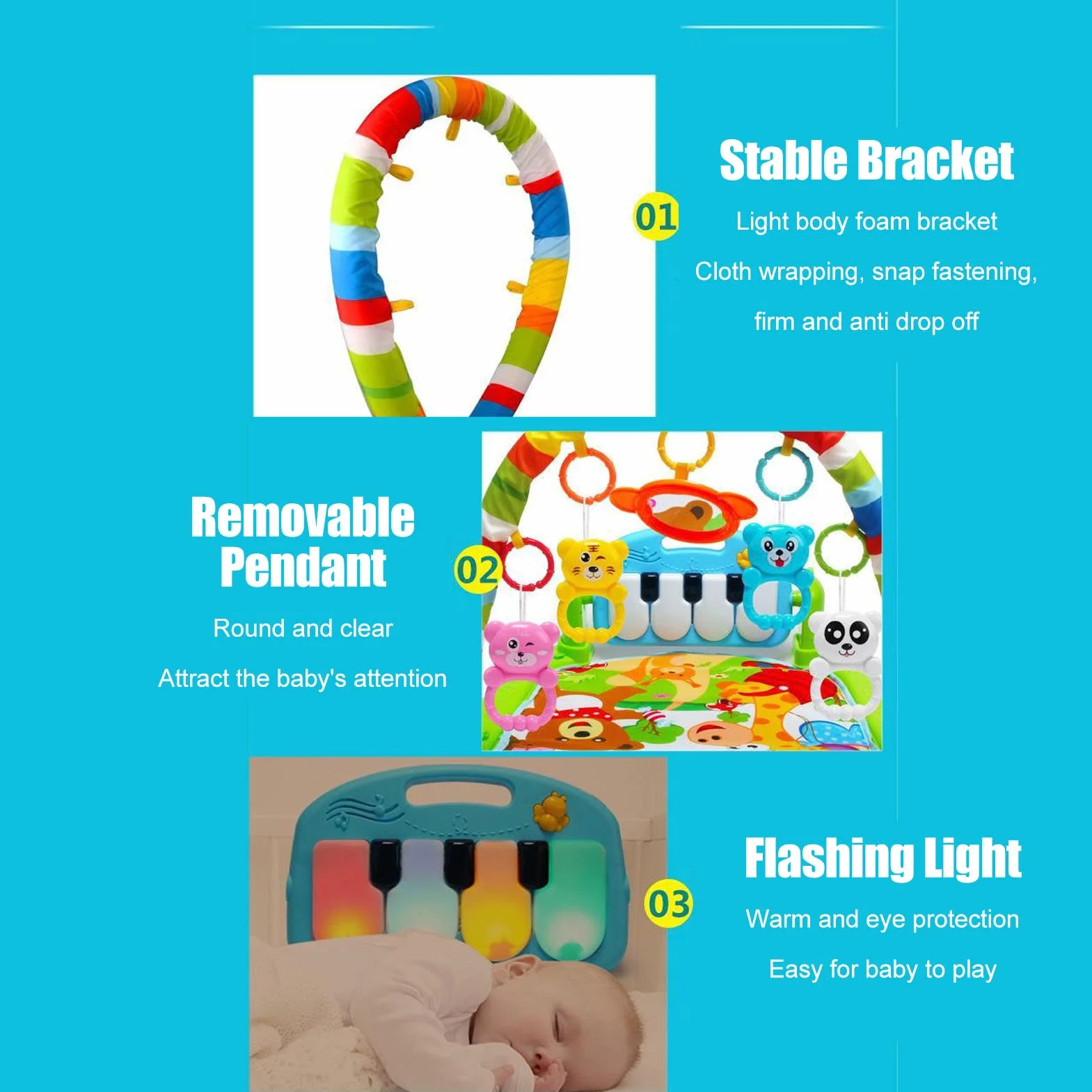 Baby Kick Play Piano, miękka, wygodna, zdejmowana edukacyjna mata gimnastyczna dla maluchów Kick Play Piano z lekką muzyką